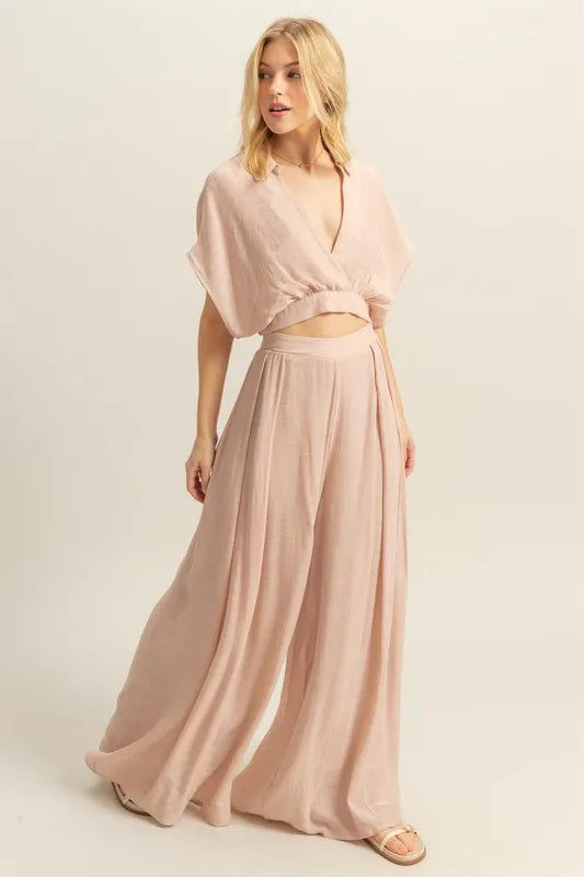 HYFVE Kimono Sleeve Crop Top and Wide Leg Pants Set