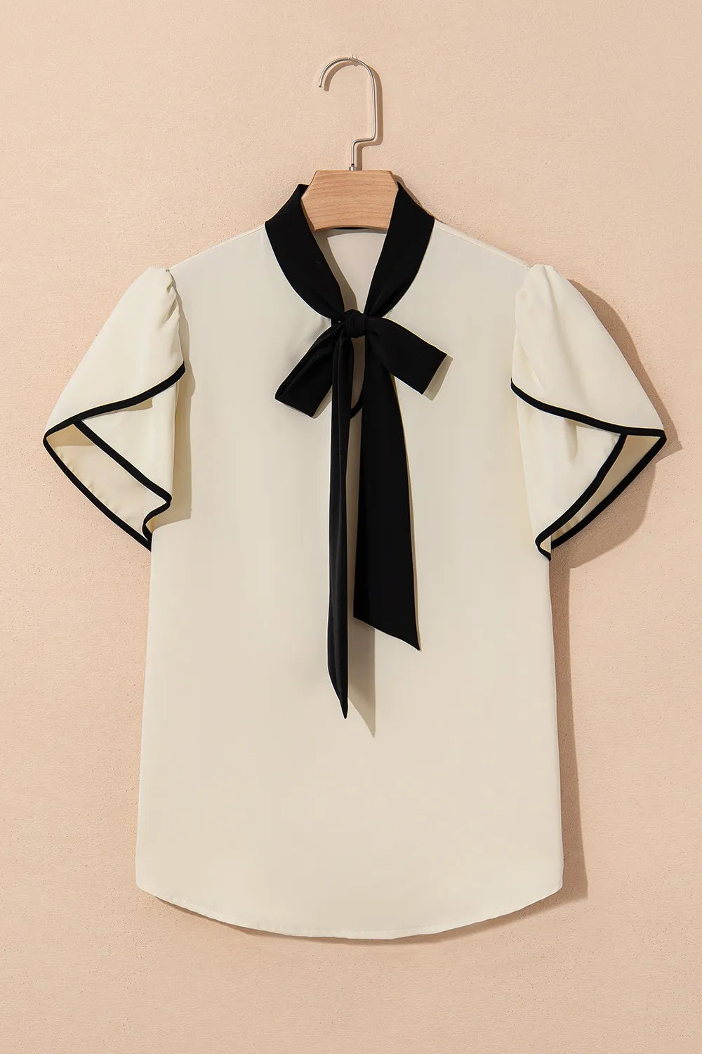 Bow Tie Contrast Short Sleeve Blouse