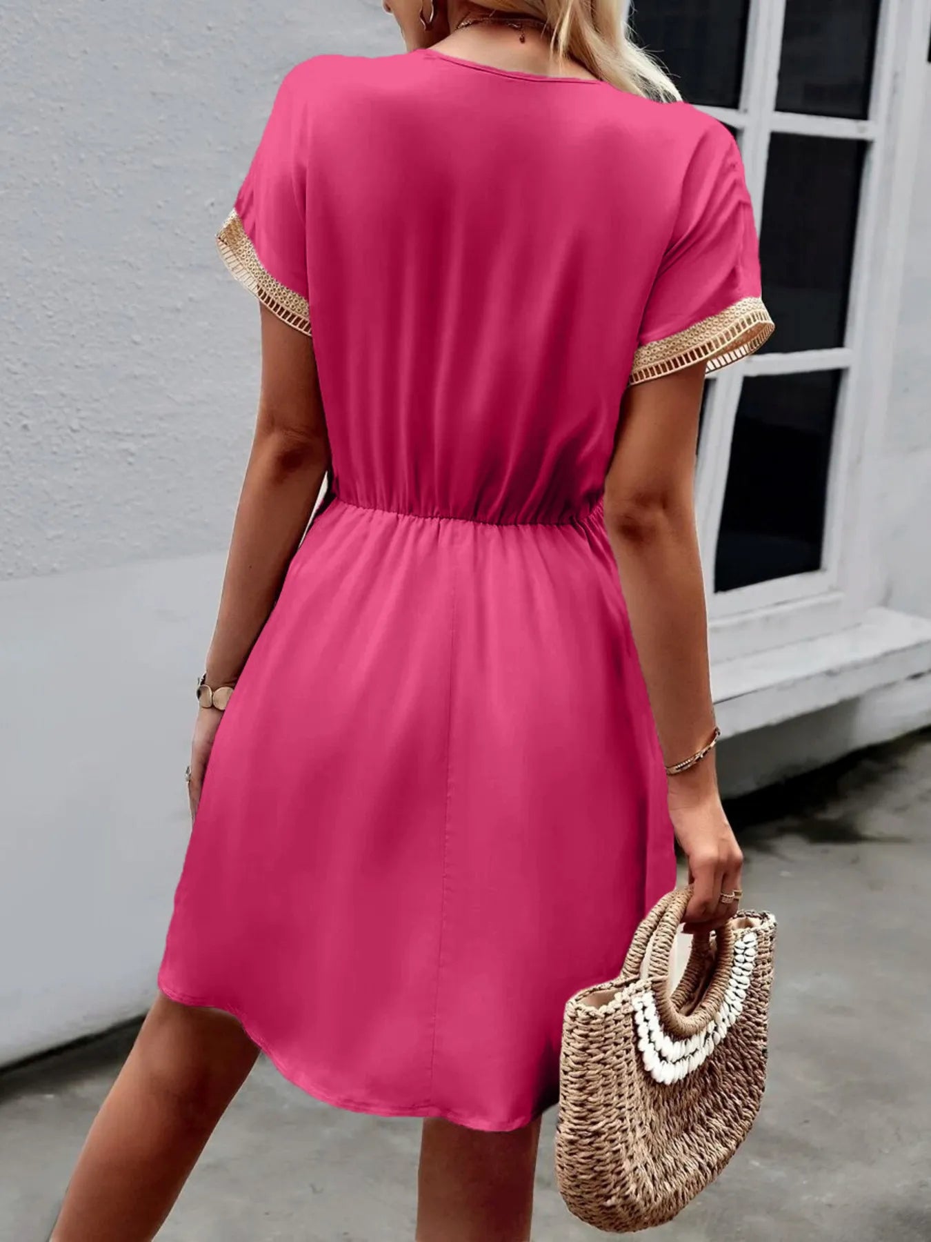 V-Neck Short Sleeve Mini Dress