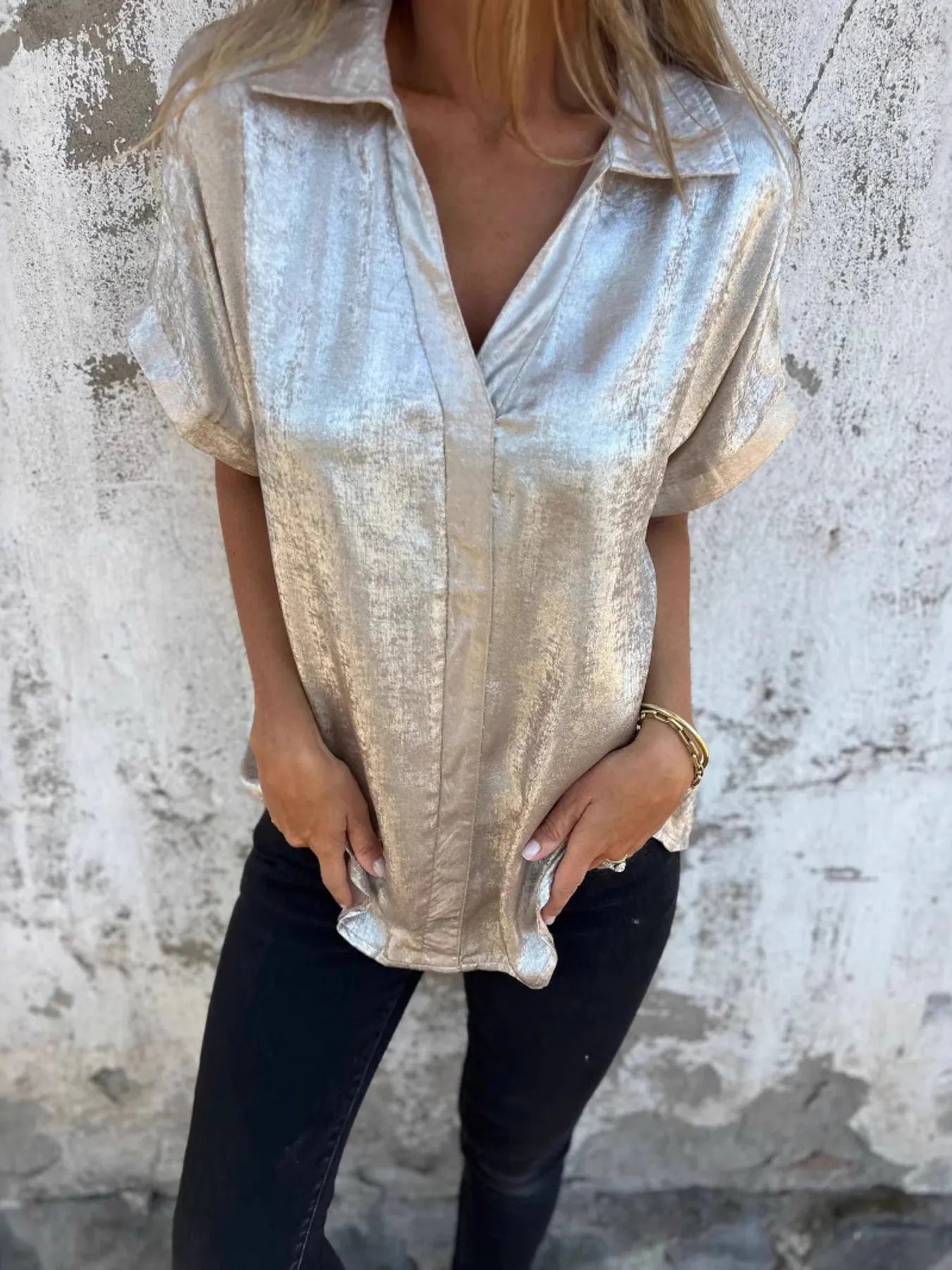 Full Size Collared Neck Short Sleeve Shirt Plus Size