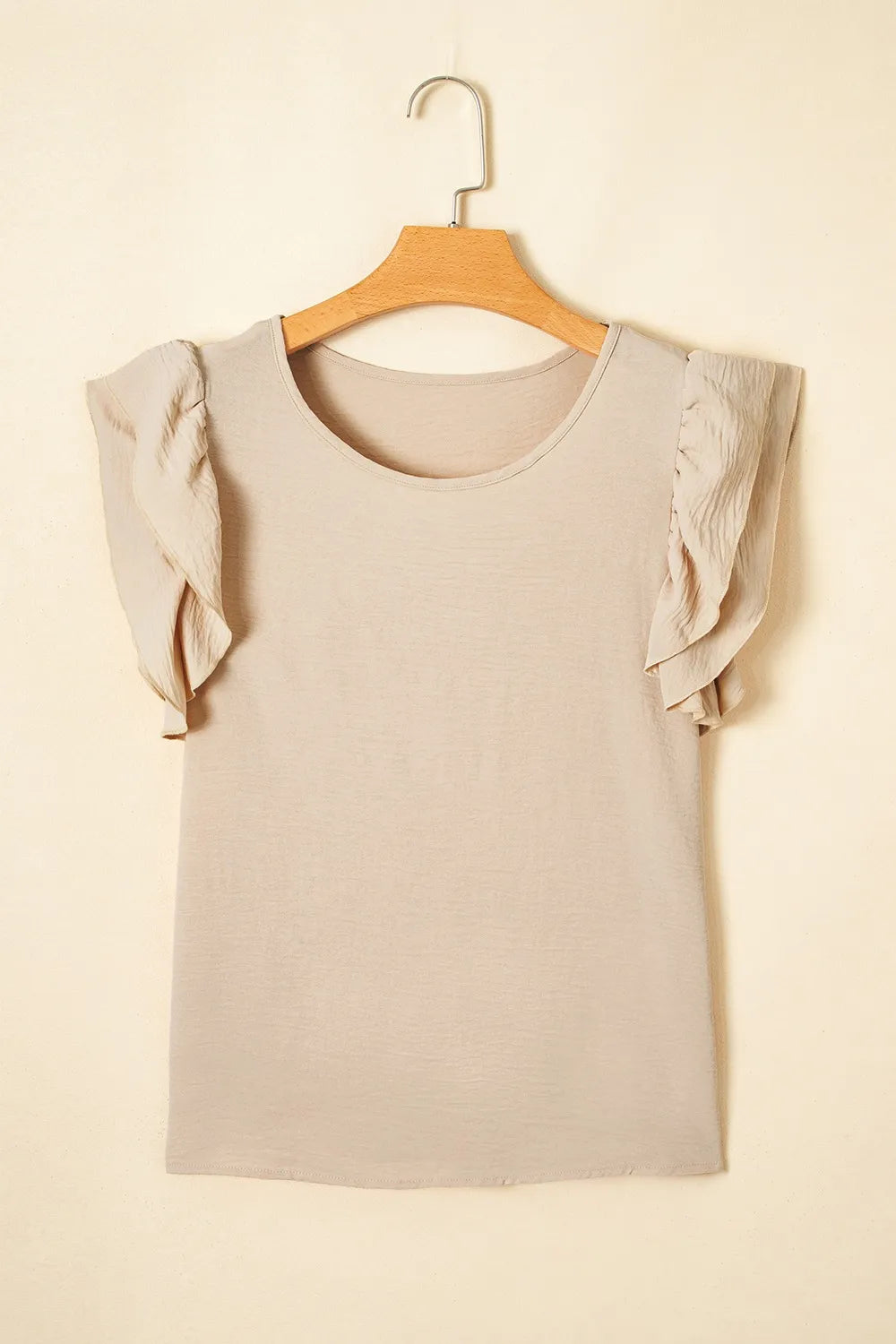 Solid Color Ruffled Short Sleeve Casual Blouse
