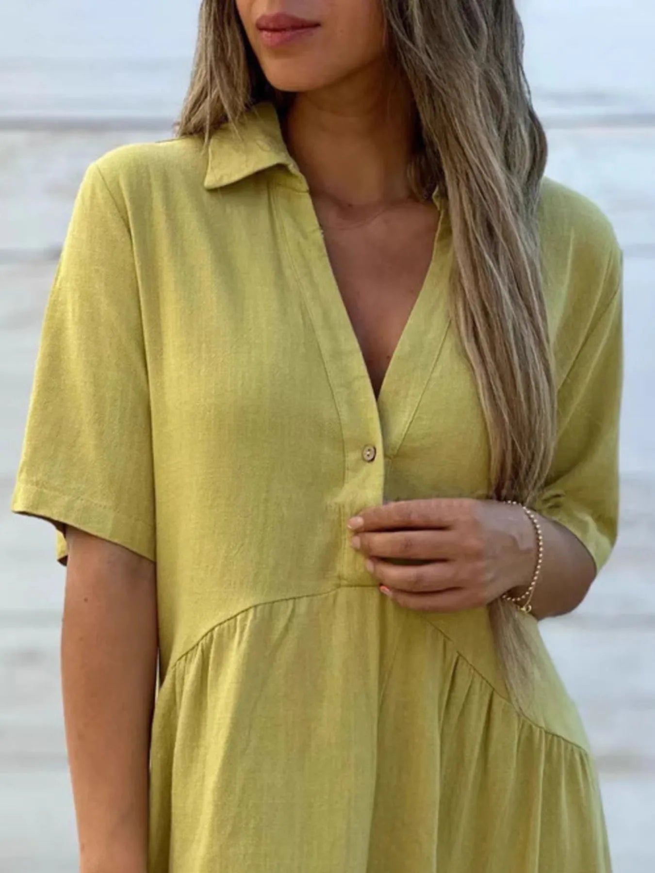 Full Size Tiered Button-Front Short Sleeve Dress Plus Size