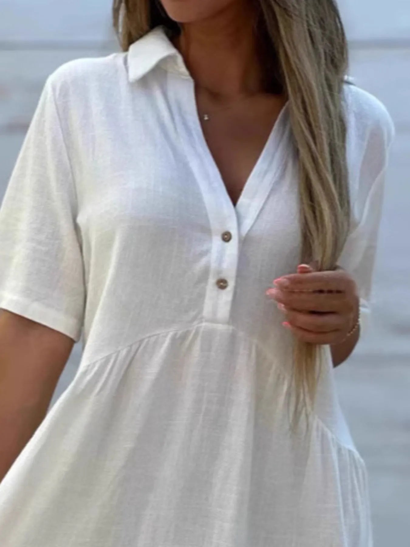Full Size Tiered Button-Front Short Sleeve Dress Plus Size
