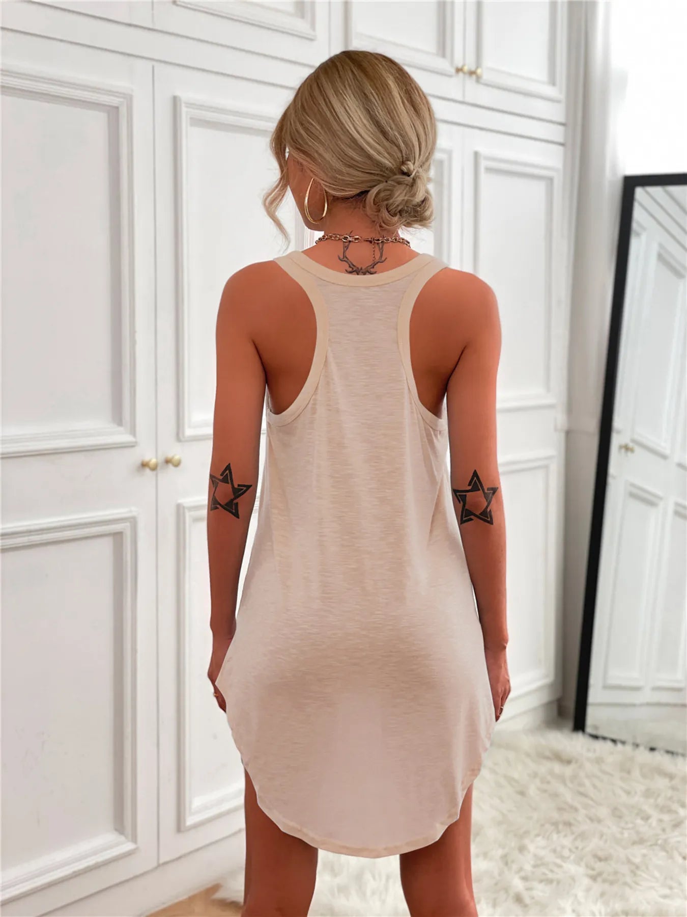 Casual Tank Mini Dress with Curved Hem