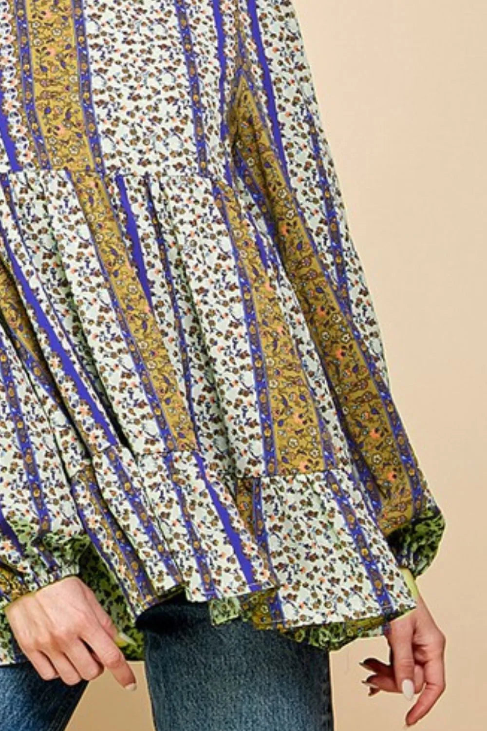 Lime 'N' Chili Multi-Color Bohemian Print Mock Neck Babydoll Top