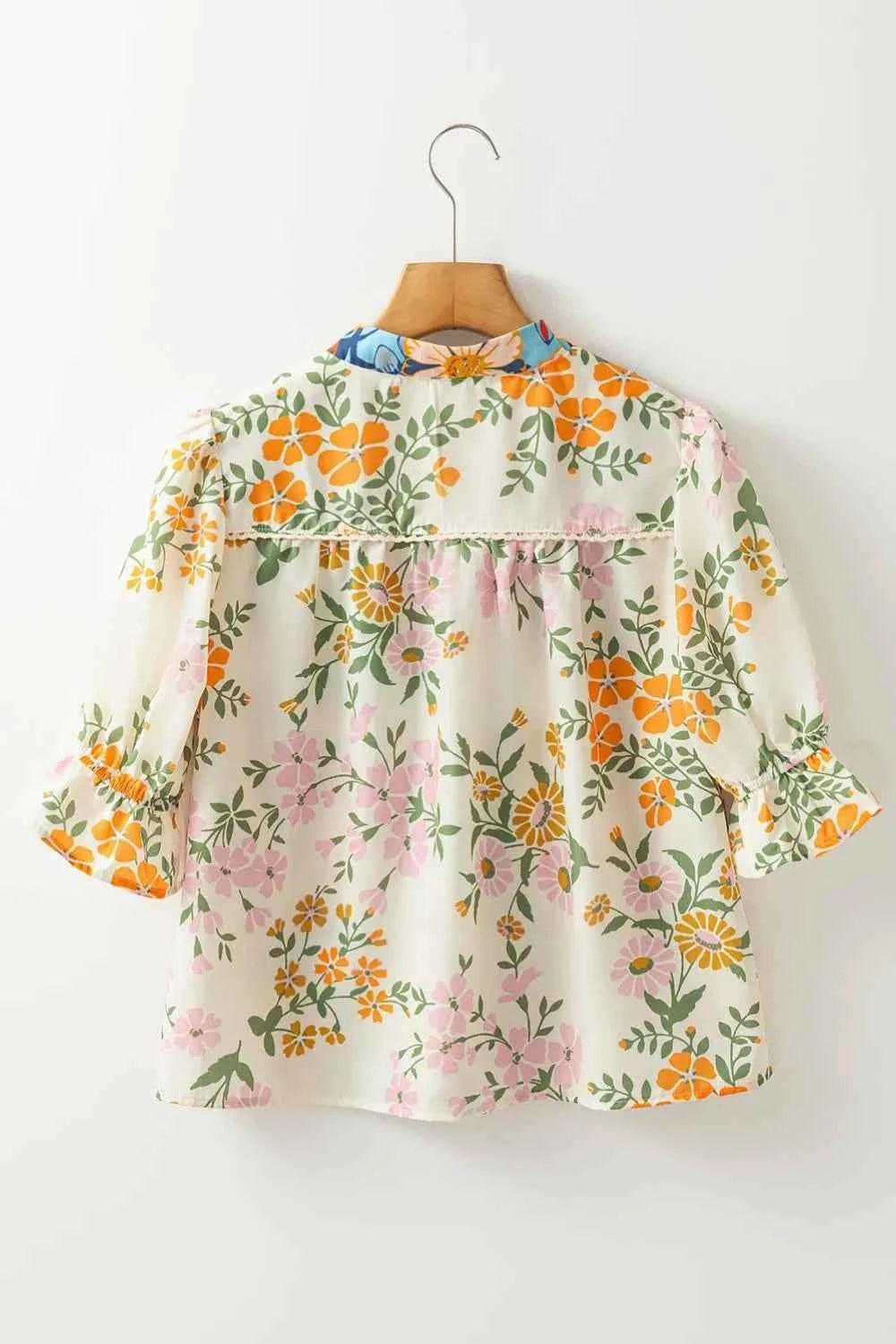 Multicolour Crochet V Neck Half Sleeve Boho Floral Blouse