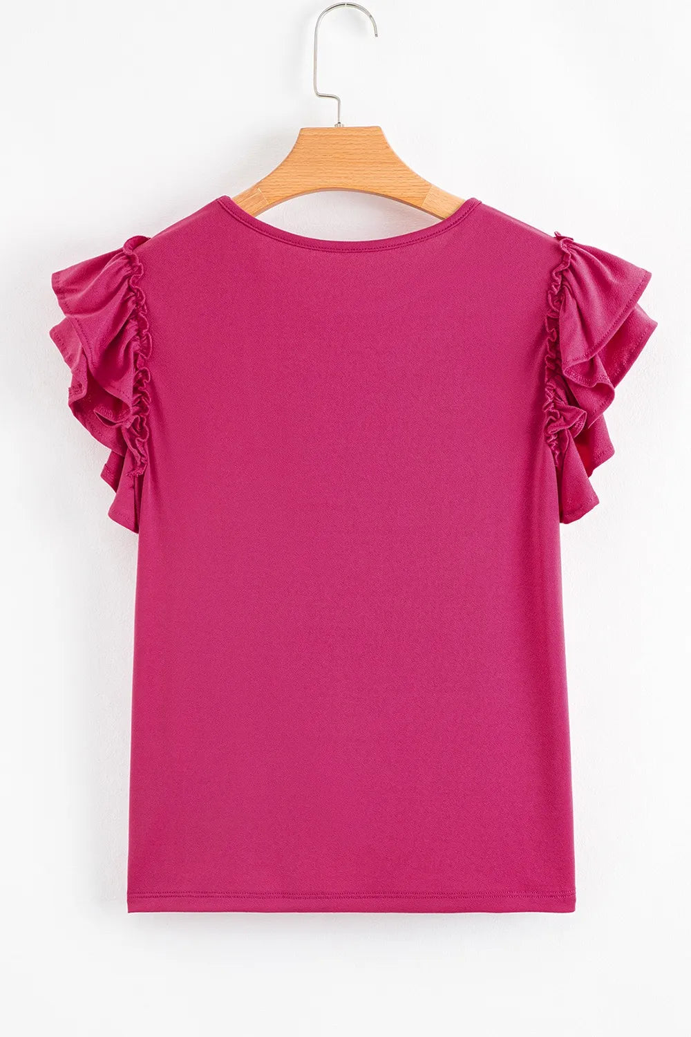 Short Ruffle Sleeve Round Neck Blouse