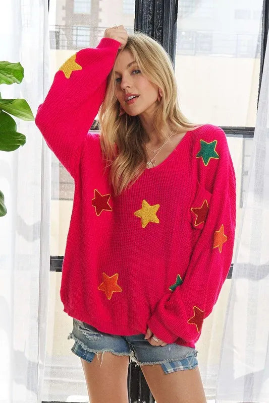 ADORA Multi Color Star Sweater Top
