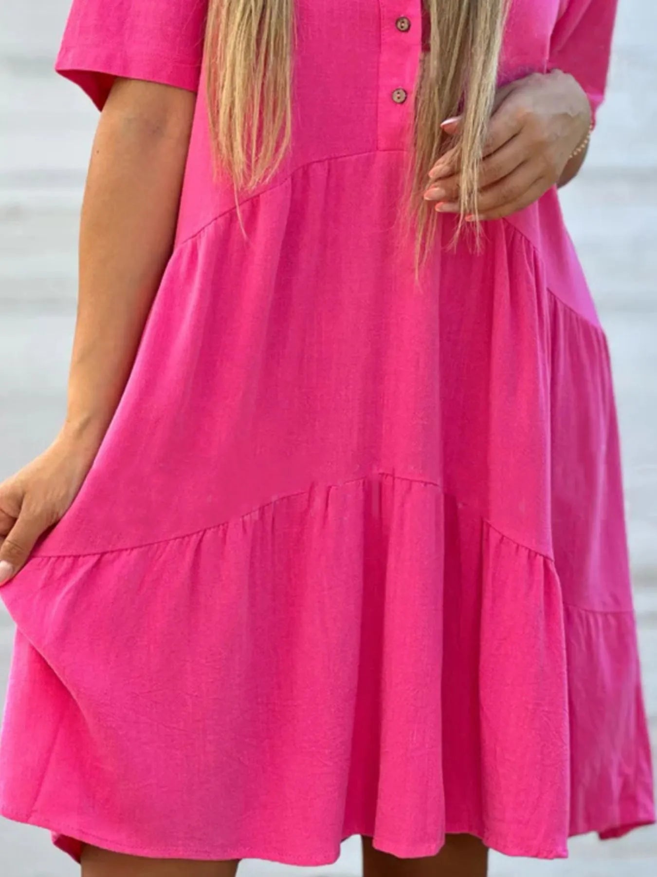 Full Size Tiered Button-Front Short Sleeve Dress Plus Size