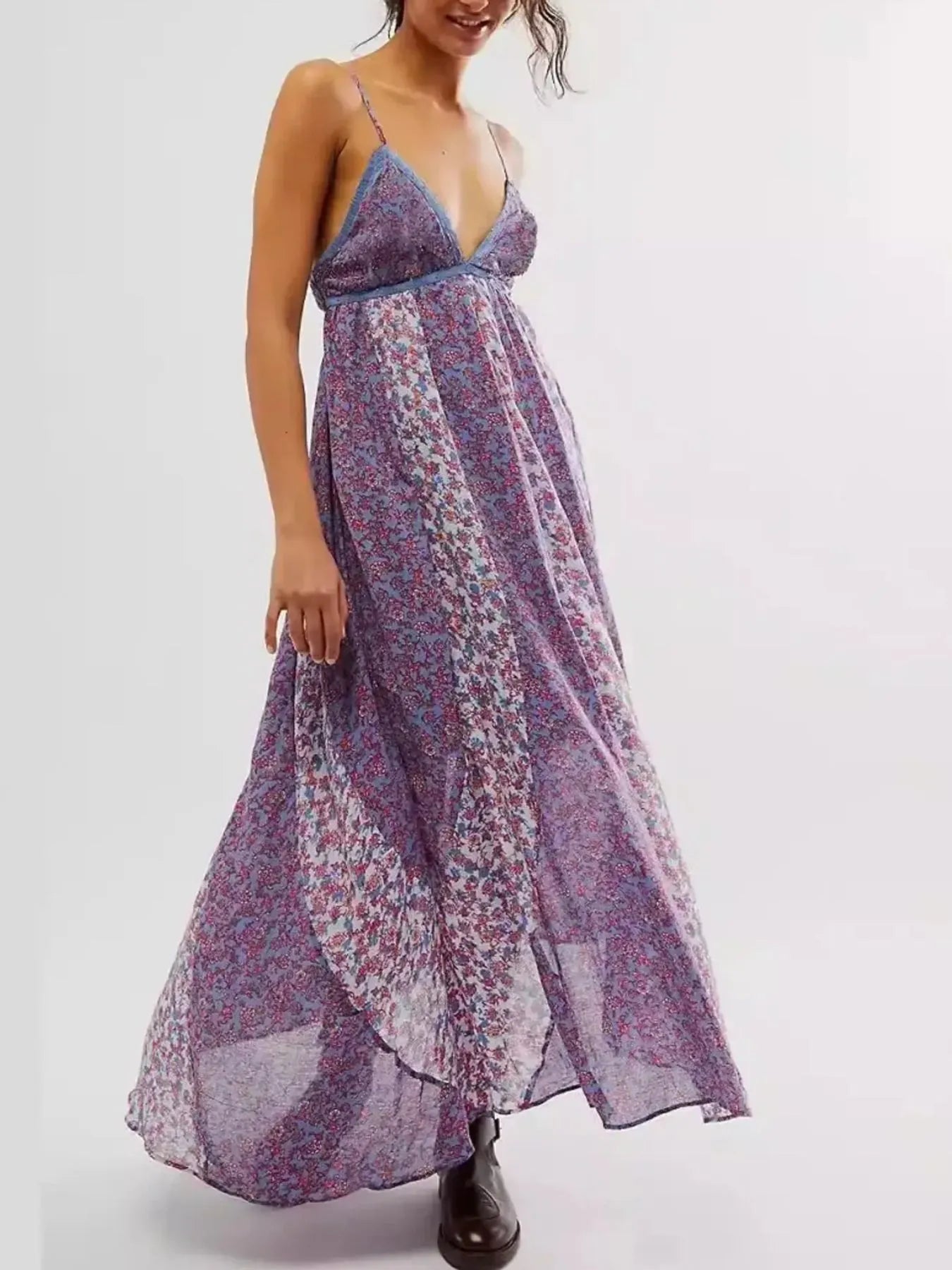 Floral V-Neck Maxi Cami Dress Purple