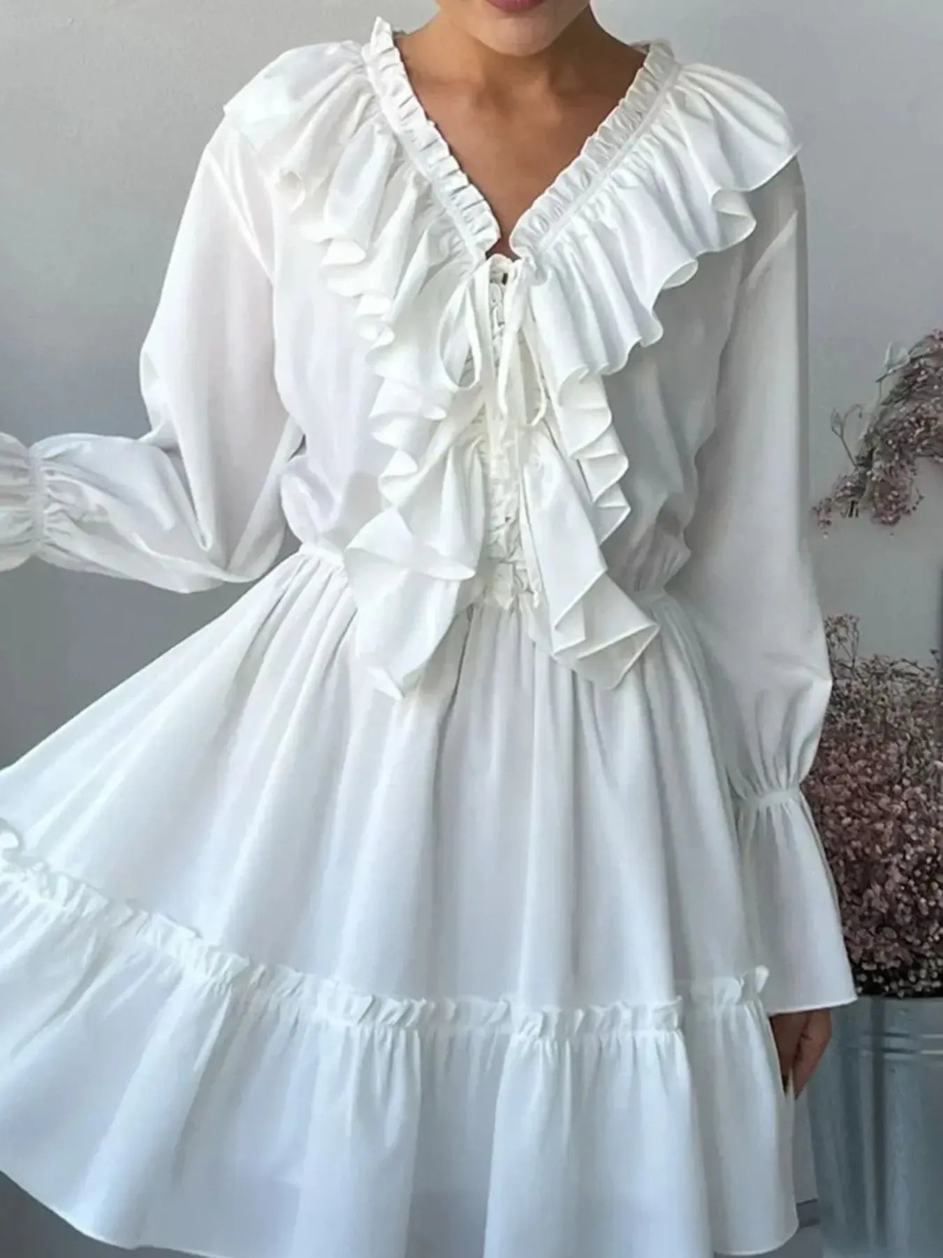 Ruffle Flounce Sleeve Mini Dress