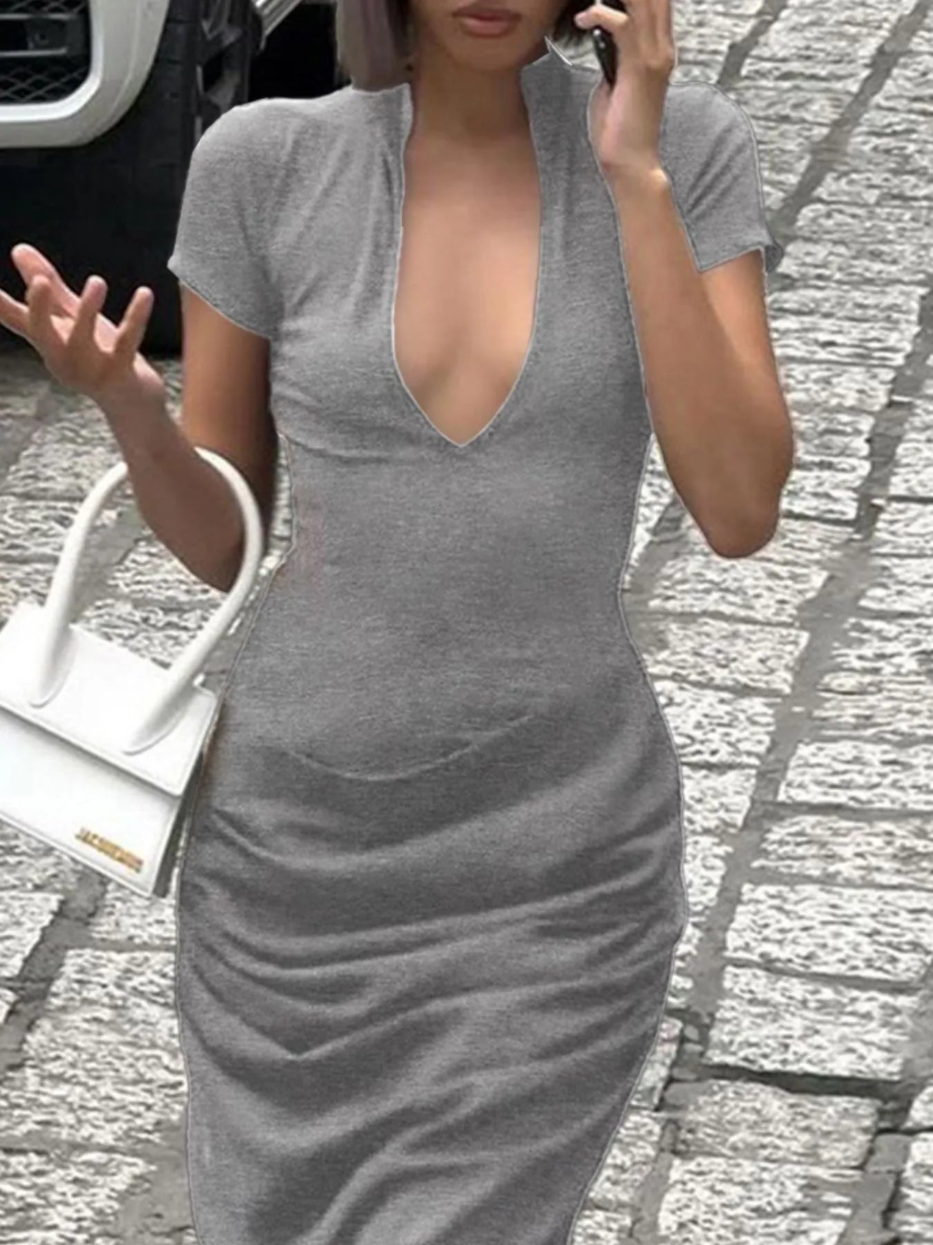 Side Slit Short Sleeve Maxi Dress