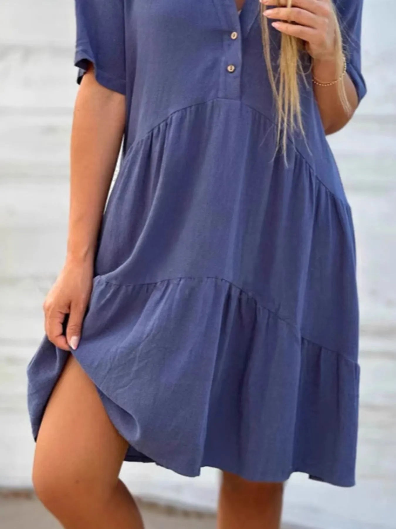 Full Size Tiered Button-Front Short Sleeve Dress Plus Size