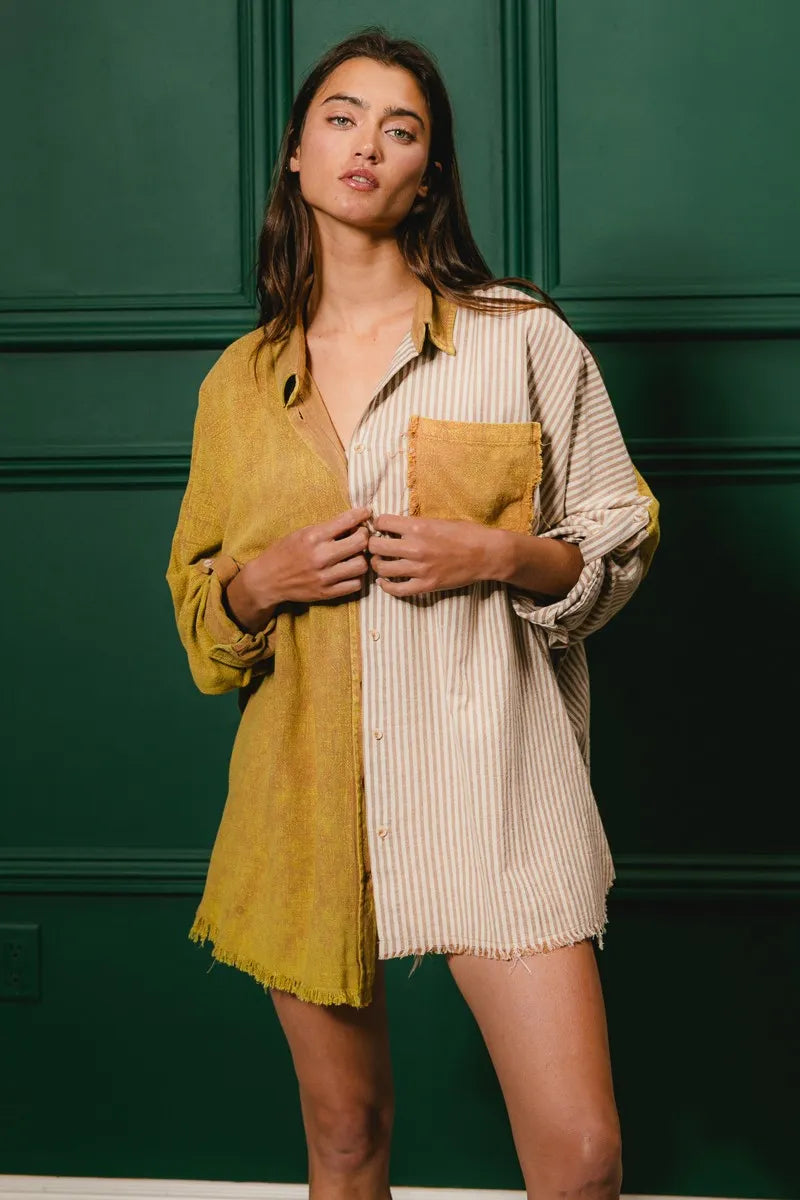 BiBi Washed Raw Hem Shirt