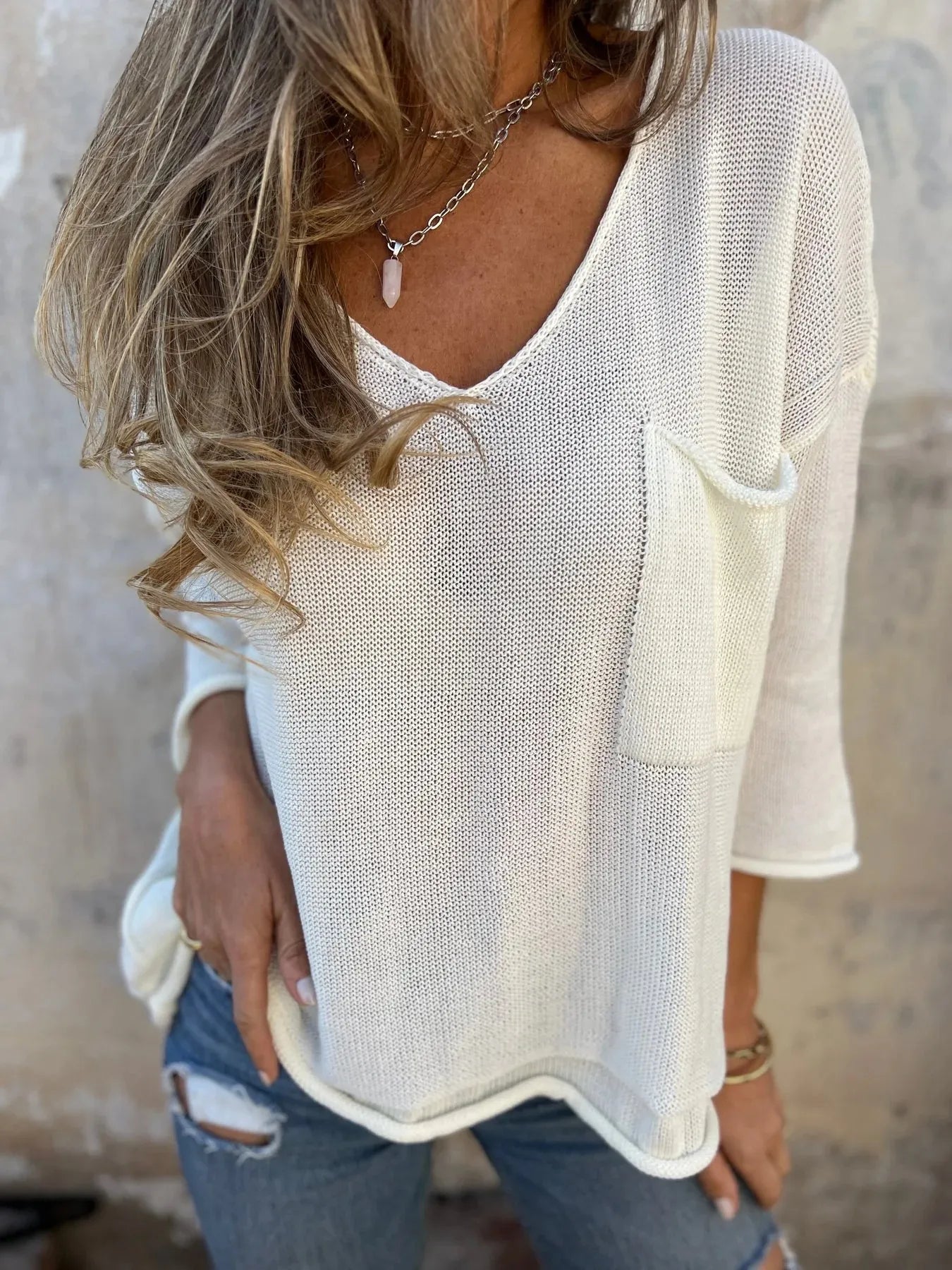 Full Size Casual V-Neck Knit Sweater Plus Size