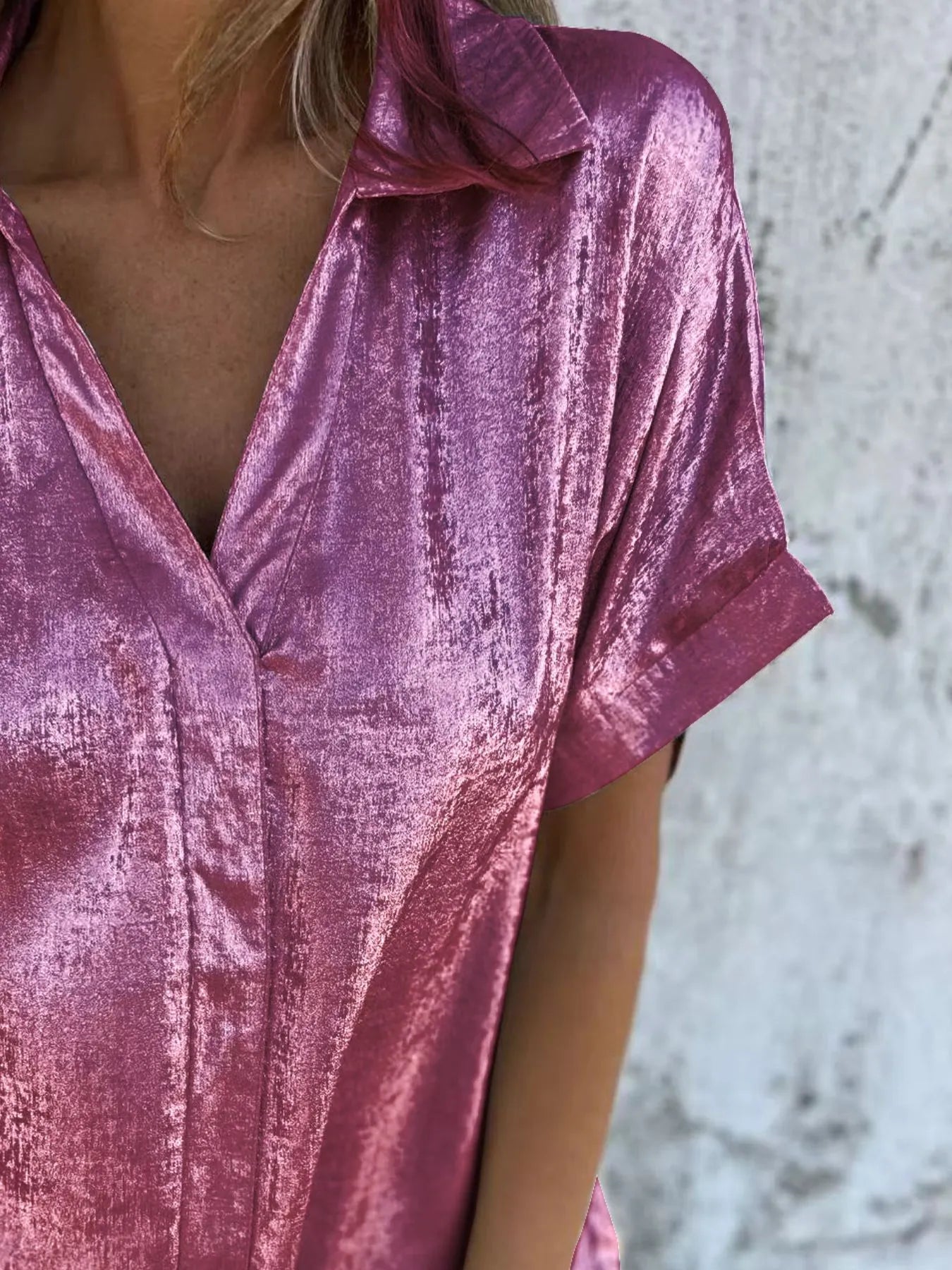 Full Size Collared Neck Short Sleeve Shirt Plus Size