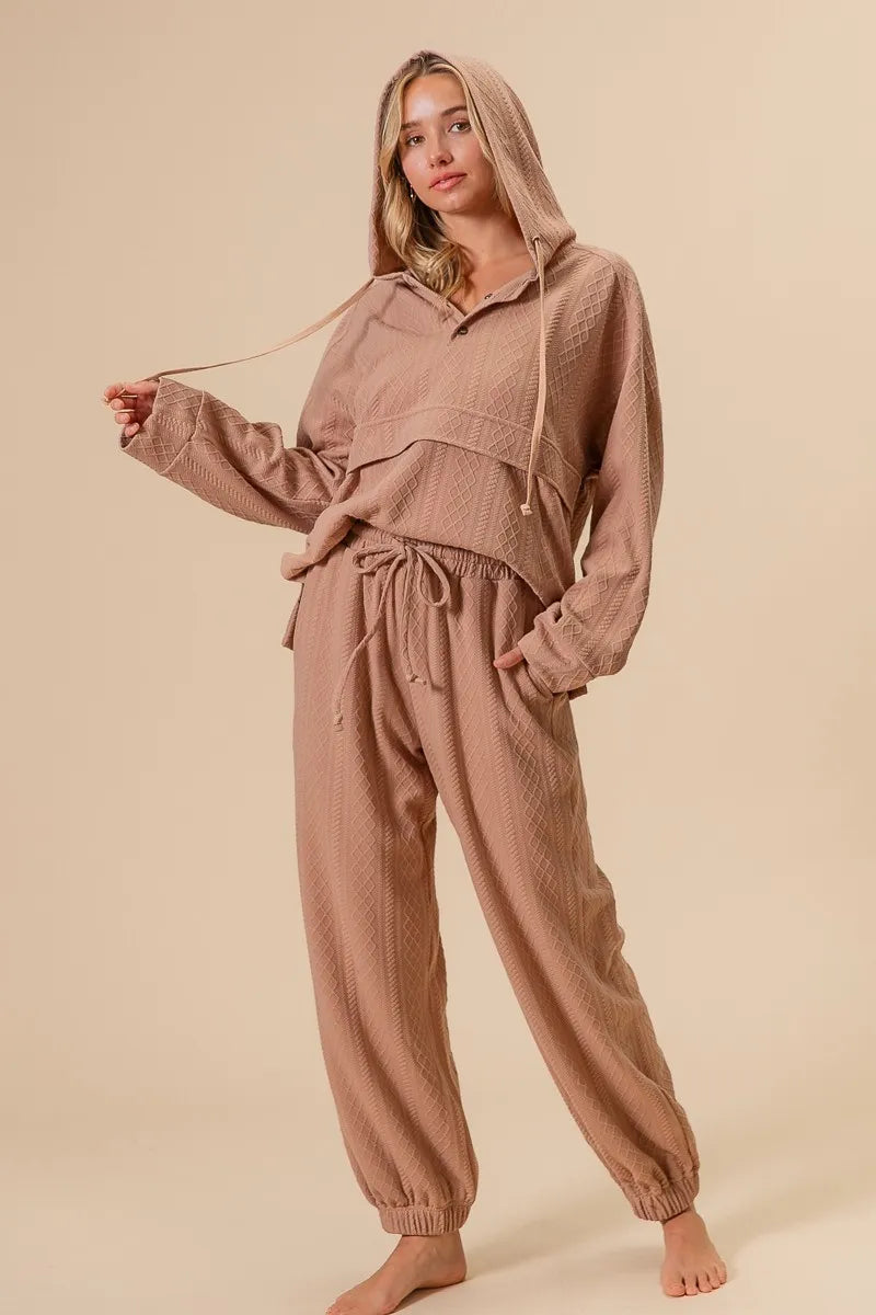 BiBi Textured Knit Buttoned Hoodie Top
