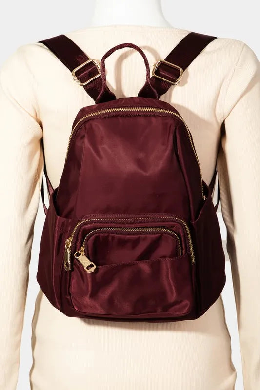 Fame Multi Pocket Nylon Backpack Bag Burgundy One Size