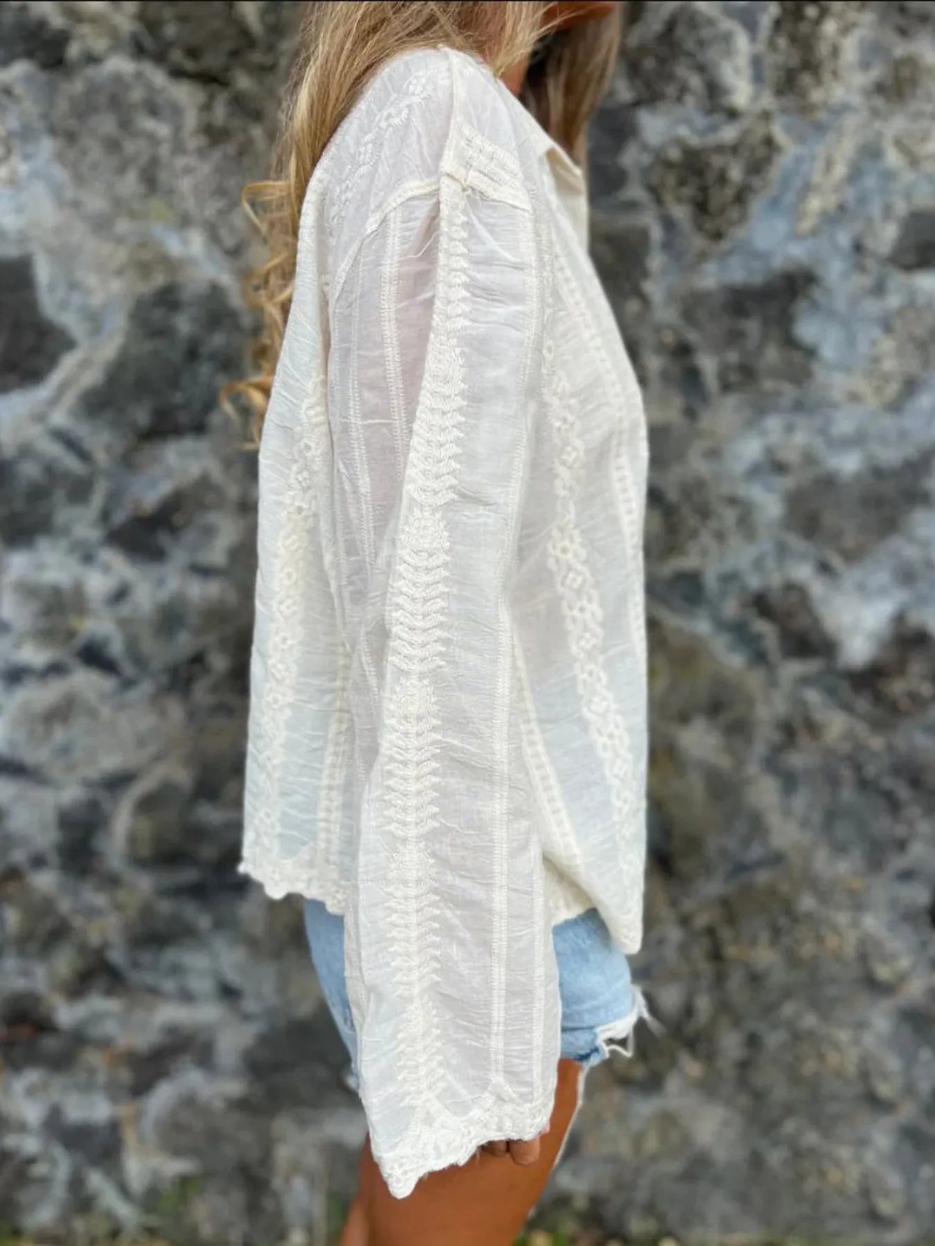 Floral Embroidered Button Down Shirt