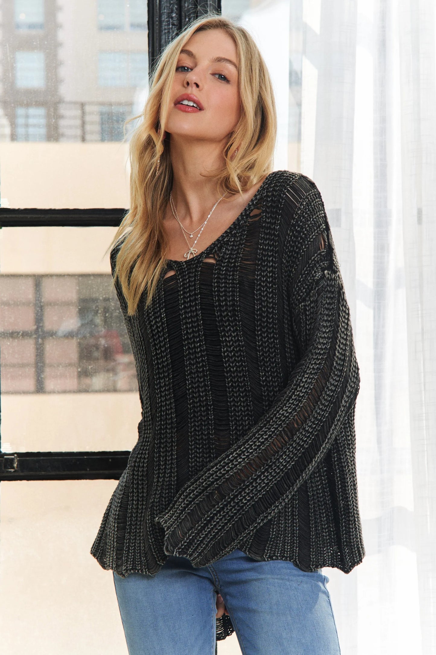 ADORA Distressed Mineral Washed Sweater