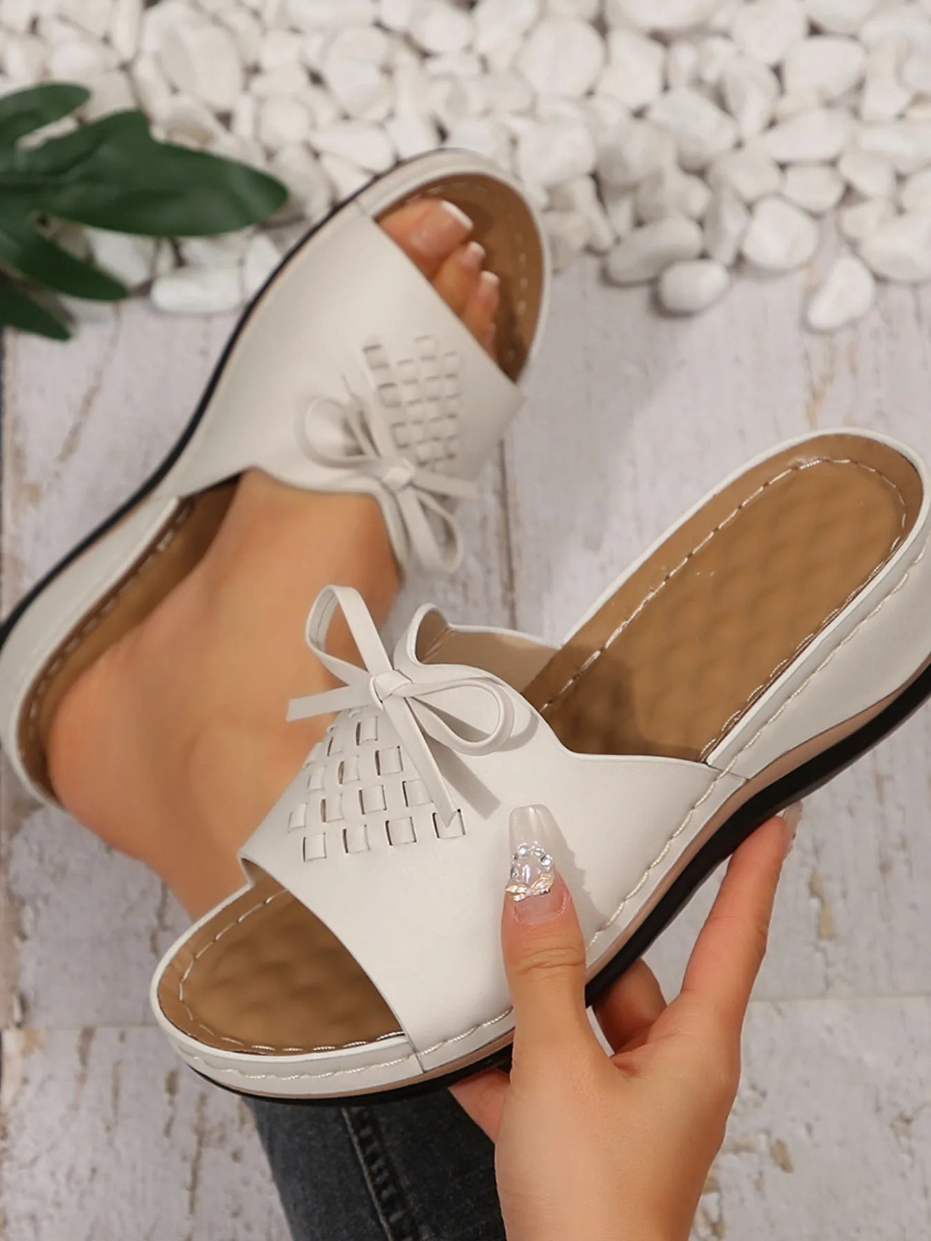 Bow Open Toe Sandals White