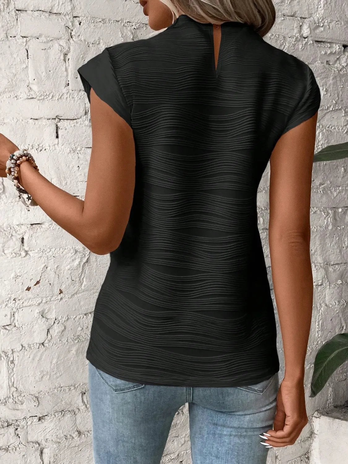Mock Neck Cap Sleeve Top