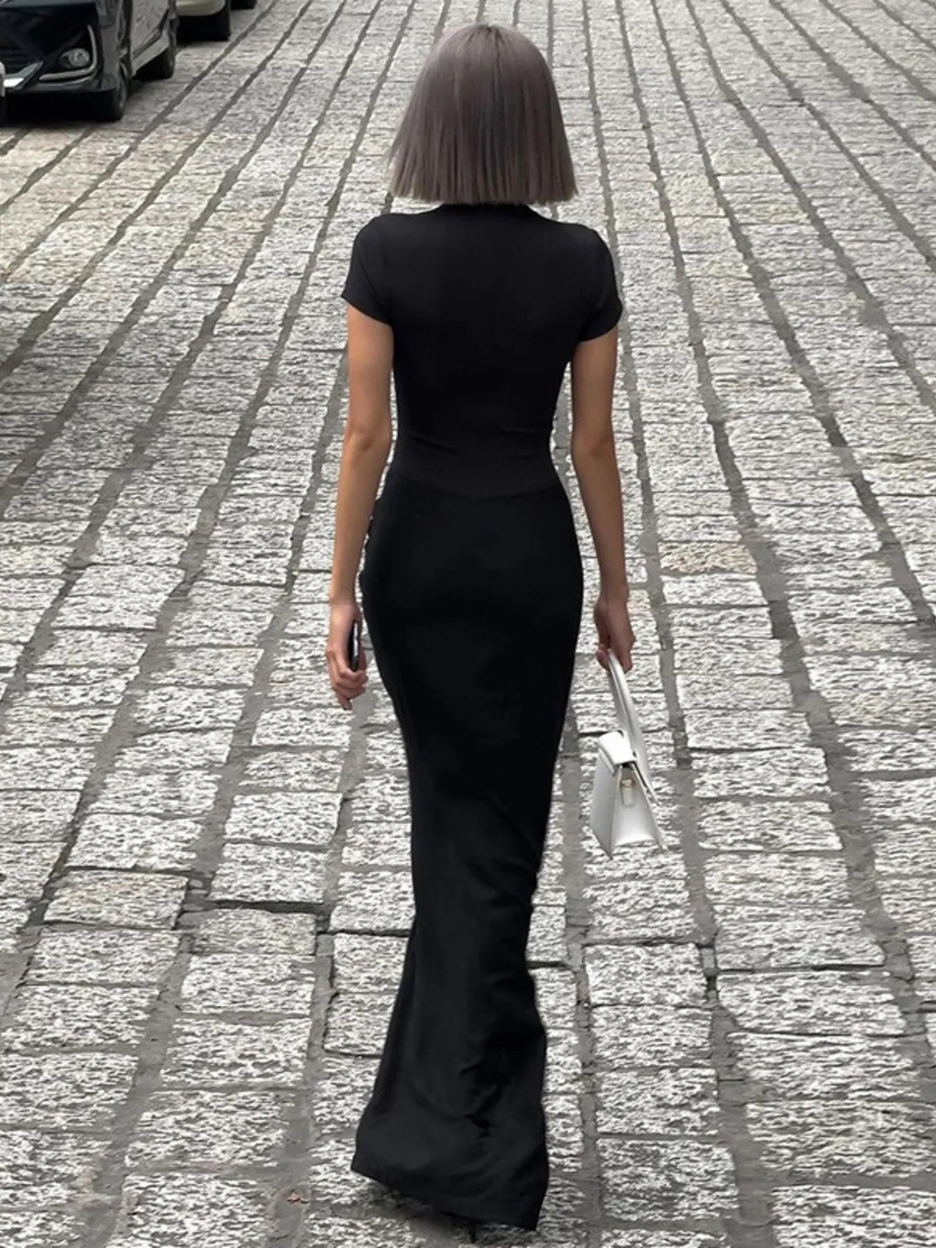 Side Slit Short Sleeve Maxi Dress