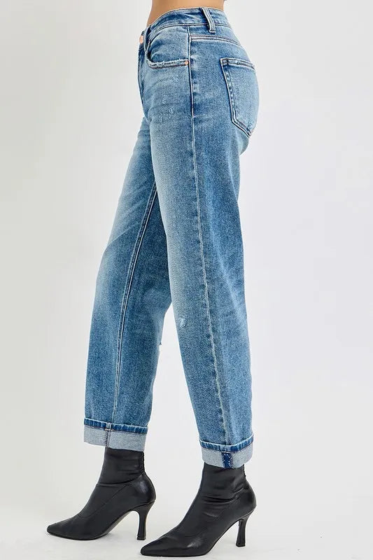 RISEN Full Size High Rise Ankle Boyfriend Distressed Jeans Plus Size