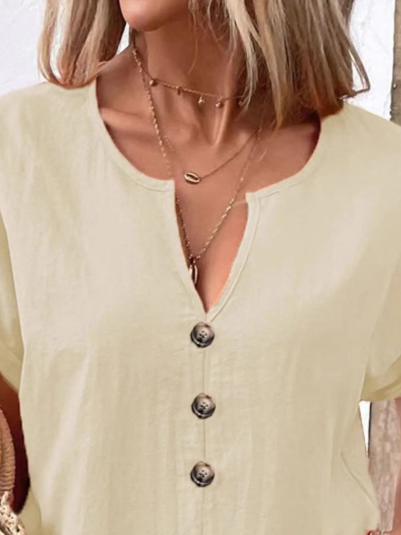 Full Size Notched Short Sleeve Top Plus Size