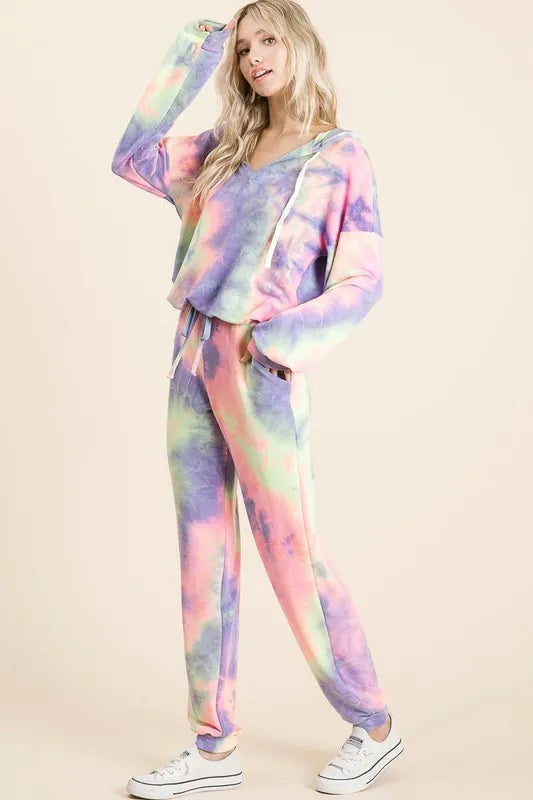 BiBi Tie Dye French Terry Top and Bottom Set BLUE TIE DYE