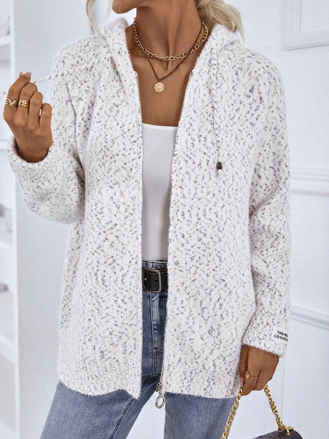 Zip-Up Hooded Sweater White