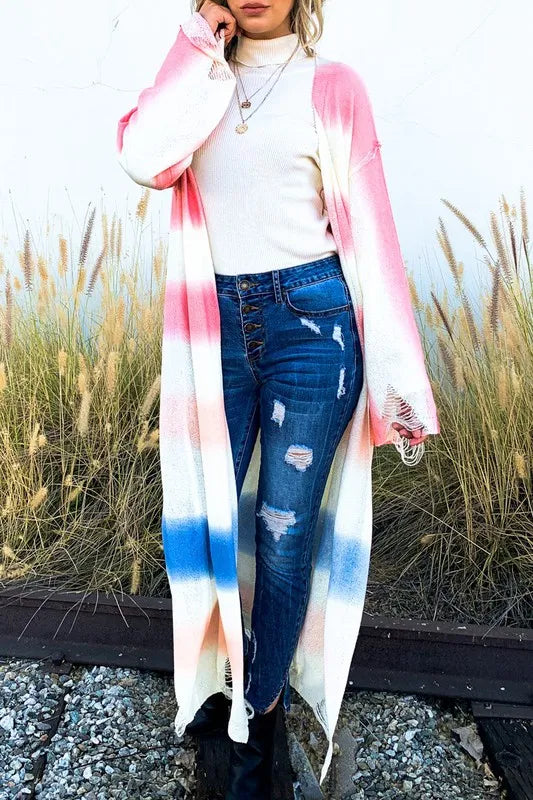 And The Why Multi Gradation Dye Maxi Cardigan Sweater