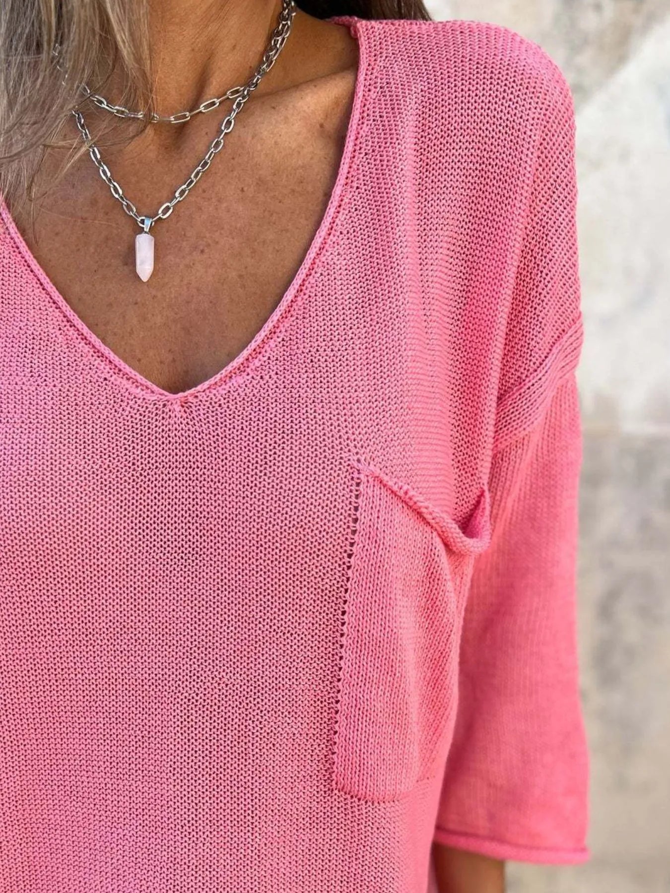 Full Size Casual V-Neck Knit Sweater Plus Size