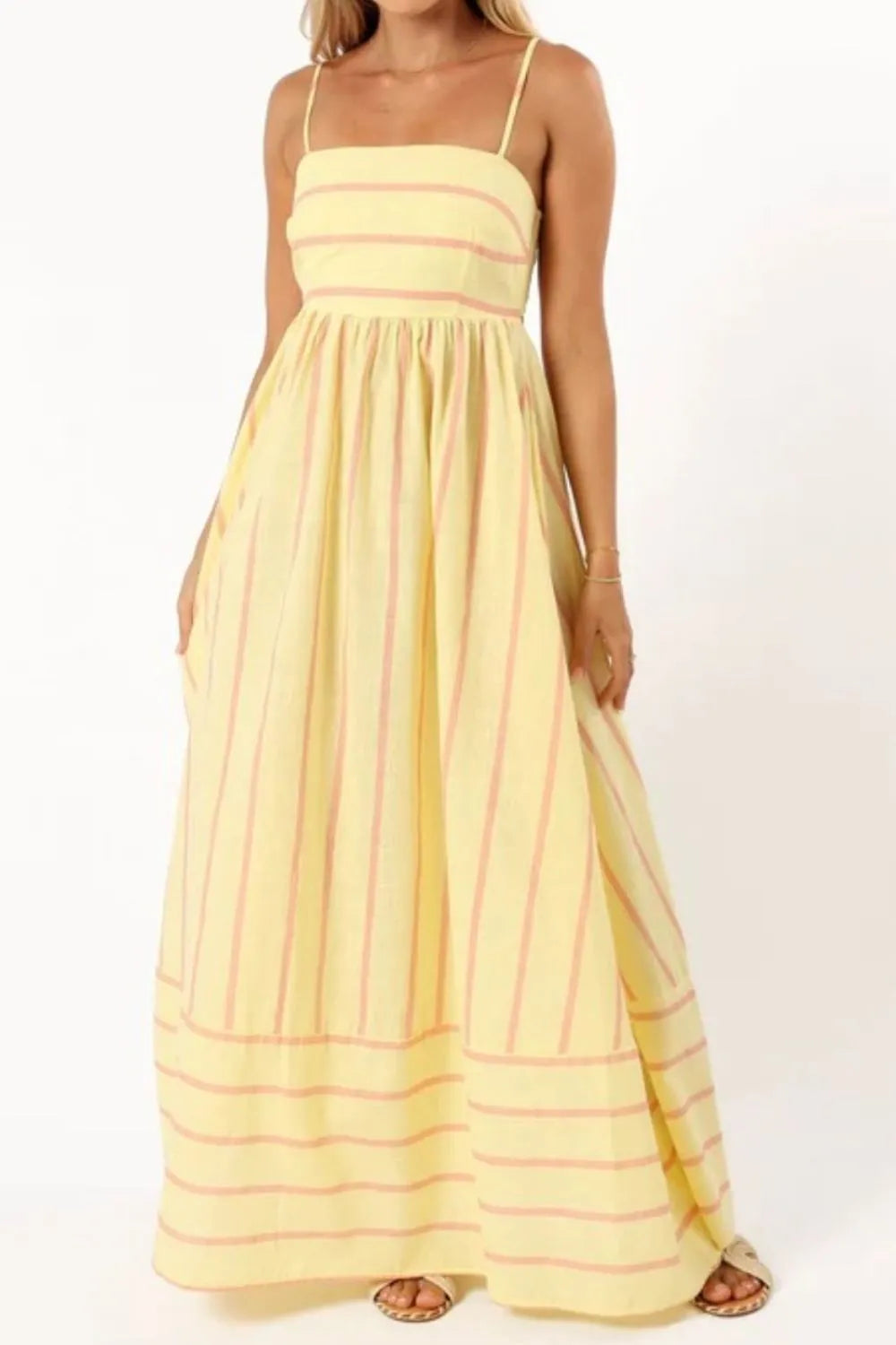 Striped Square Neck Cami Dress Pastel Yellow