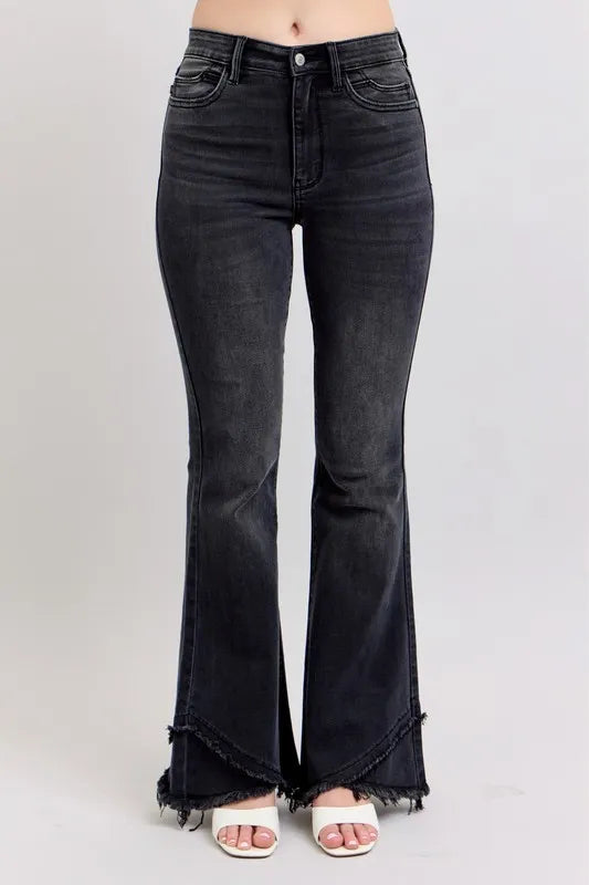 Judy Blue Full Size High Waist Flare W/ Mock Fray Tulip Hem Plus Size