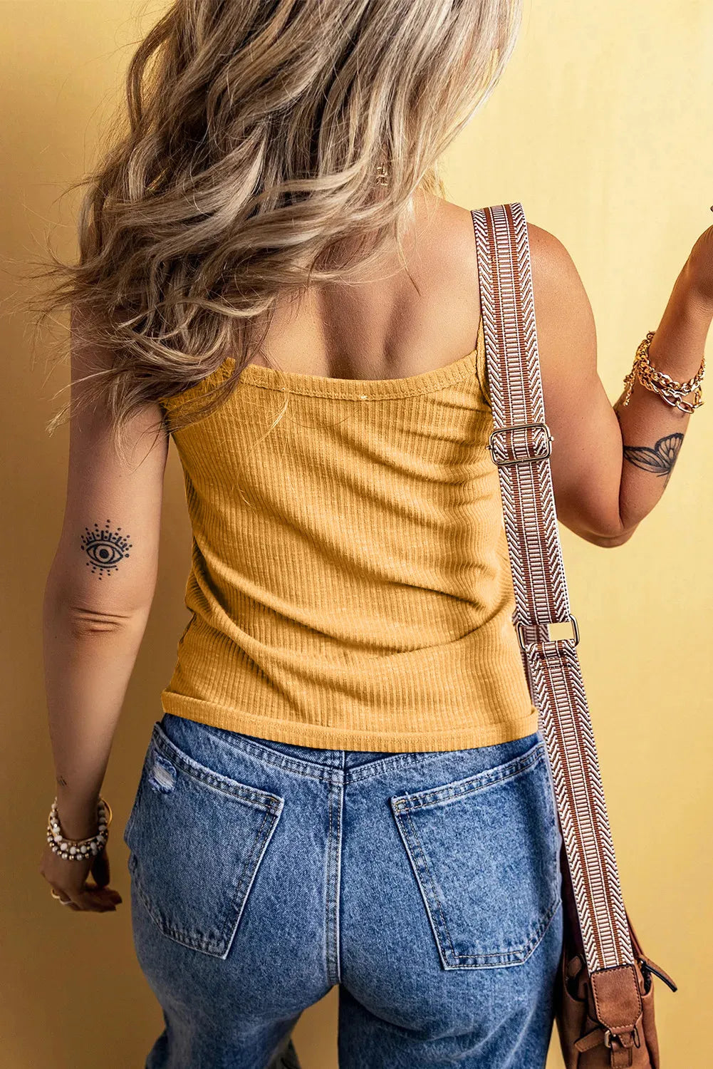 Full Size Casual Ribbed Button-Front Tie-Hem Tank Top Plus Size