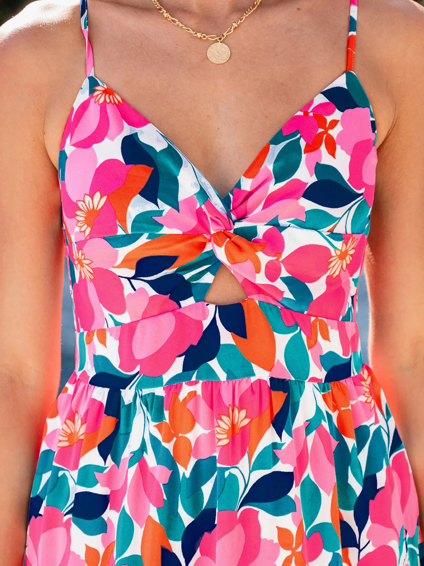 Floral Twisted Smocked Back Tiered Maxi Dress