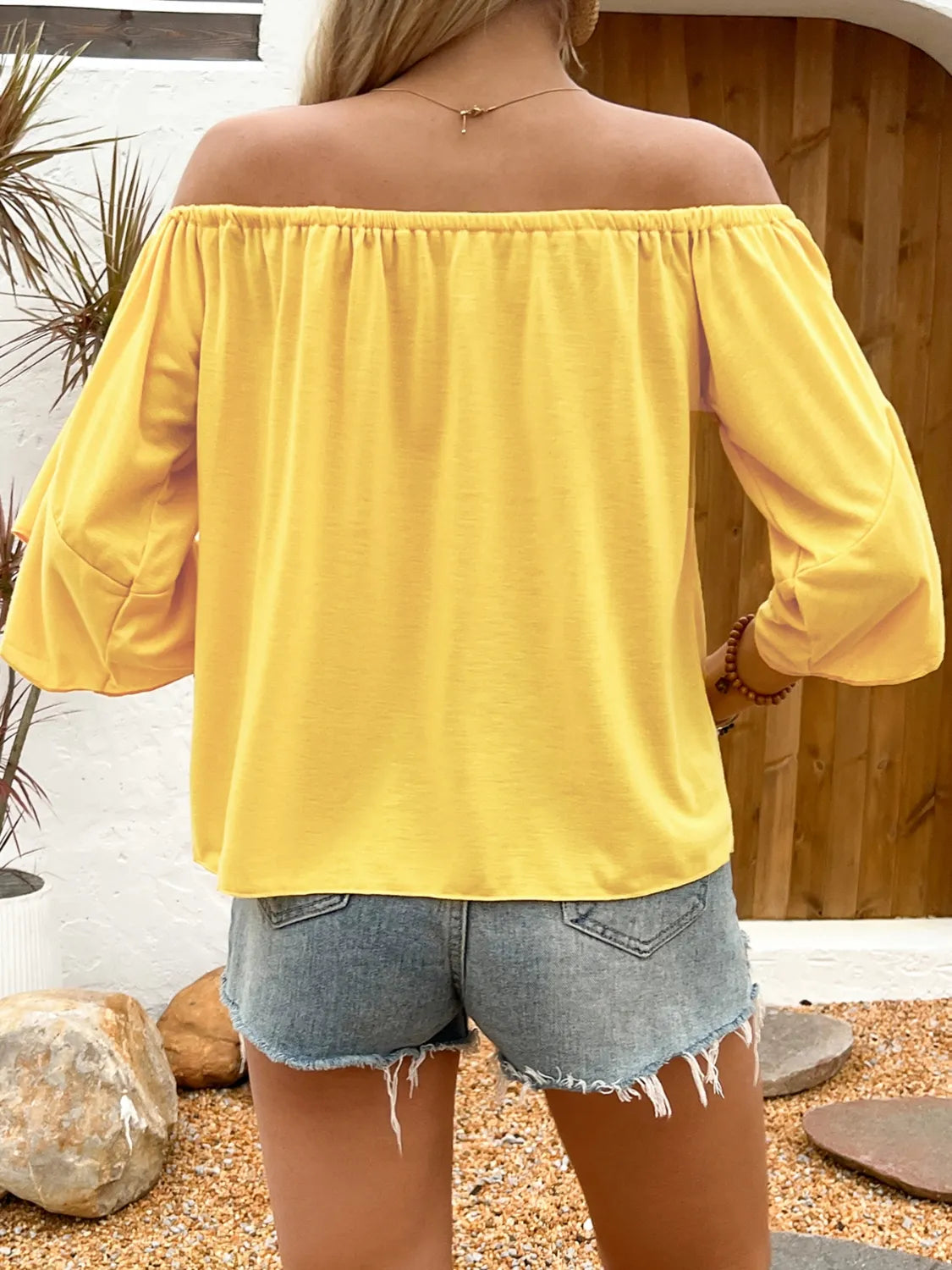 Tied Solid Off-Shoulder Blouse