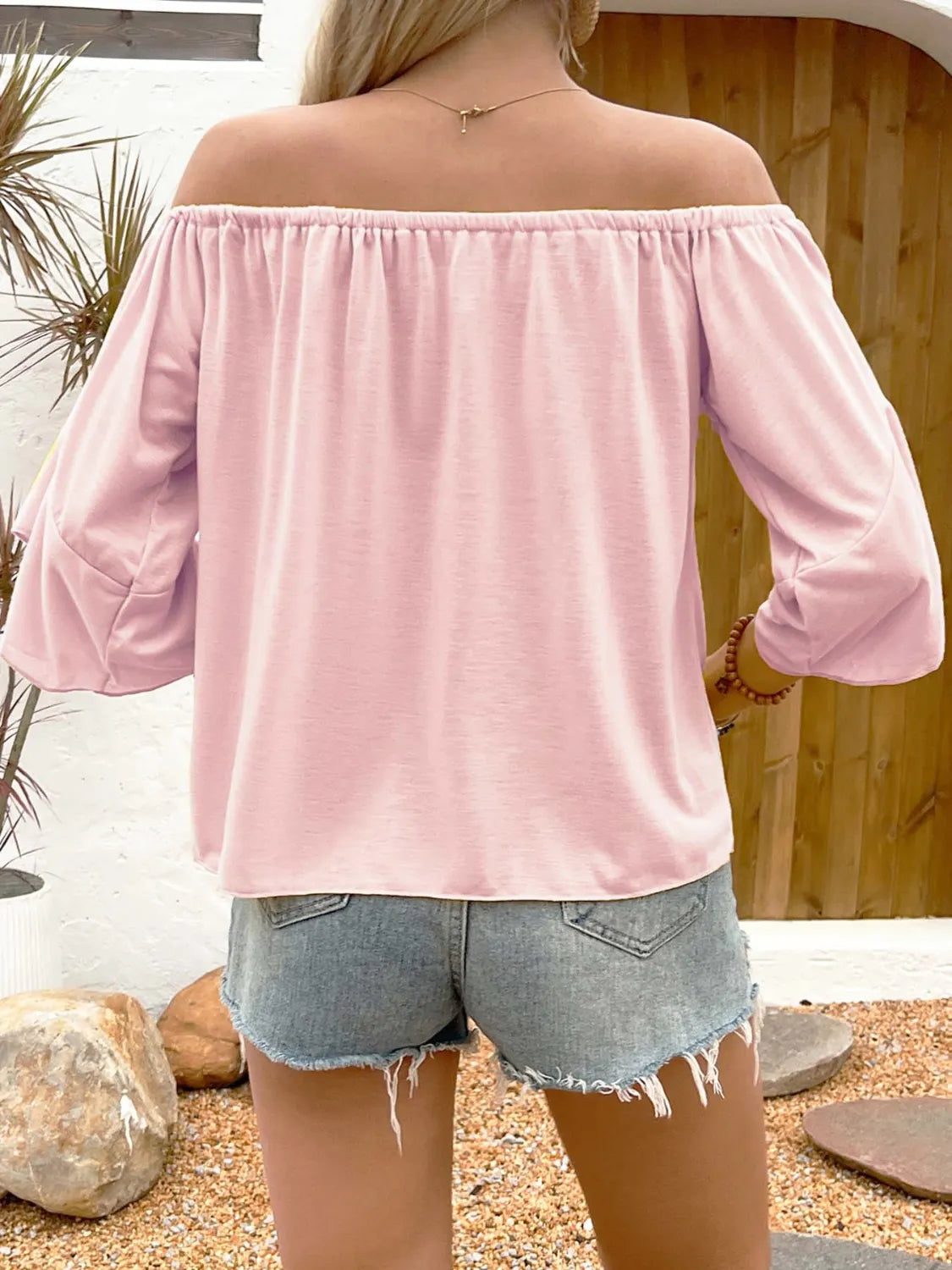 Tied Solid Off-Shoulder Blouse