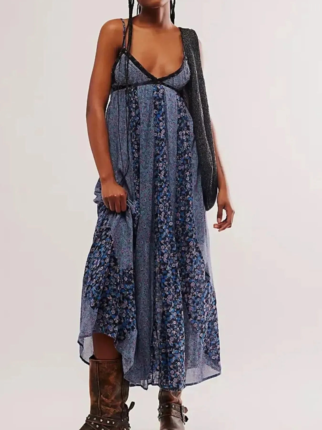 Floral V-Neck Maxi Cami Dress Blue
