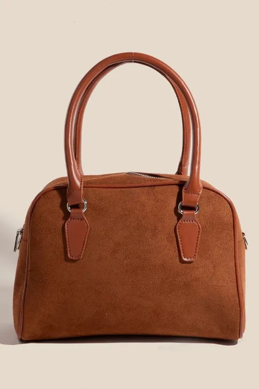 Fame Faux Leather Handle Boxy Handbag Brown One Size