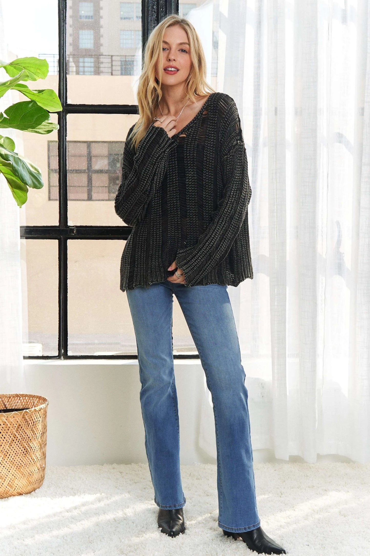 ADORA Distressed Mineral Washed Sweater