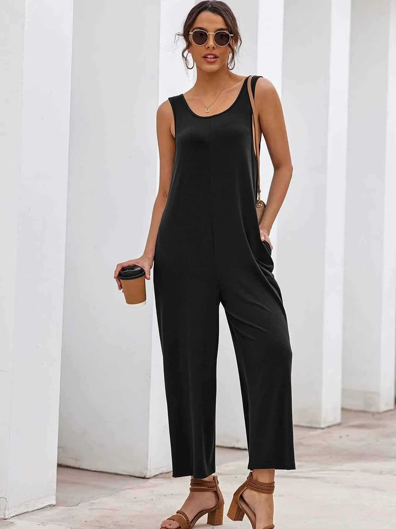 Sleeveless Wide Leg Casual Jumpsuit Black