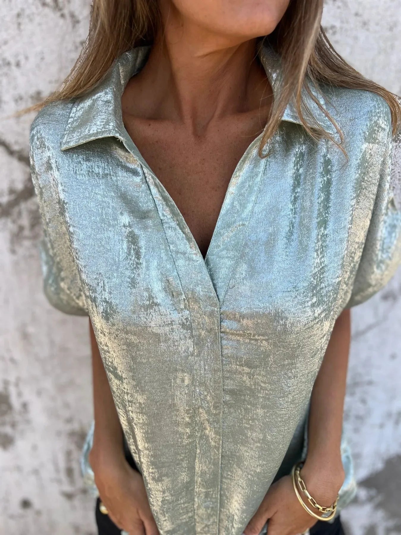 Full Size Collared Neck Short Sleeve Shirt Plus Size