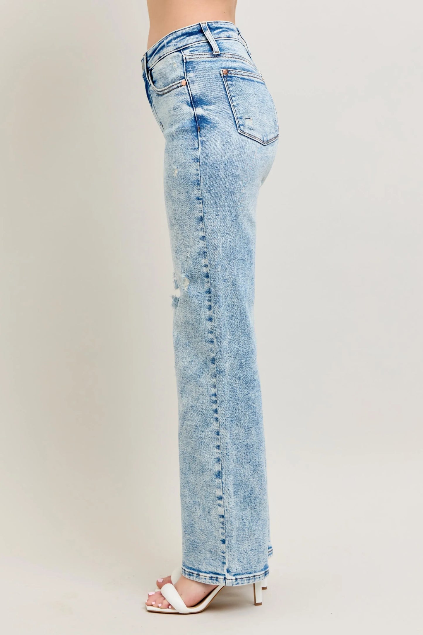 Judy Blue Full Size Hw Mineral Wash Destroy 90's Straight Jeans Plus Size