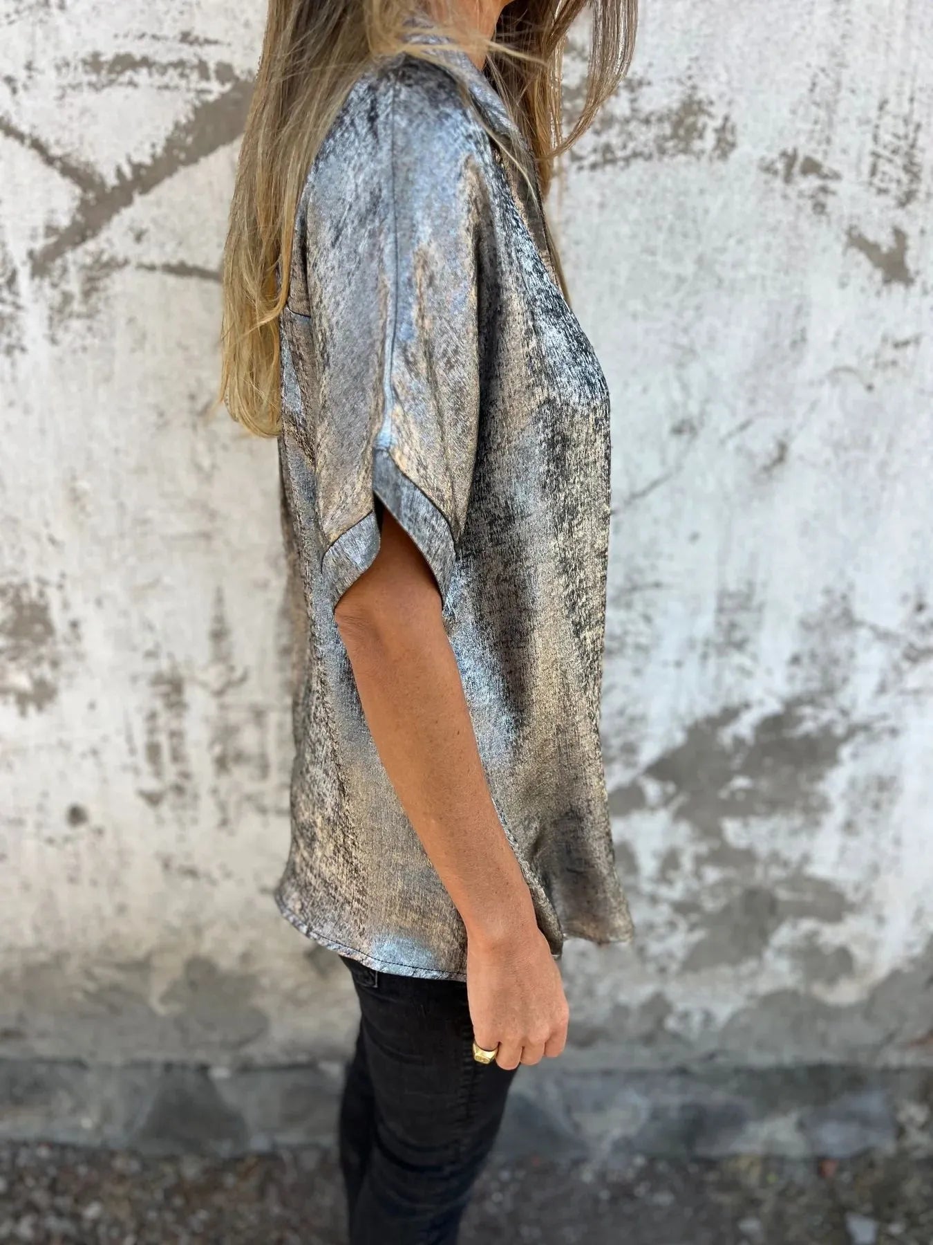 Full Size Collared Neck Short Sleeve Shirt Plus Size