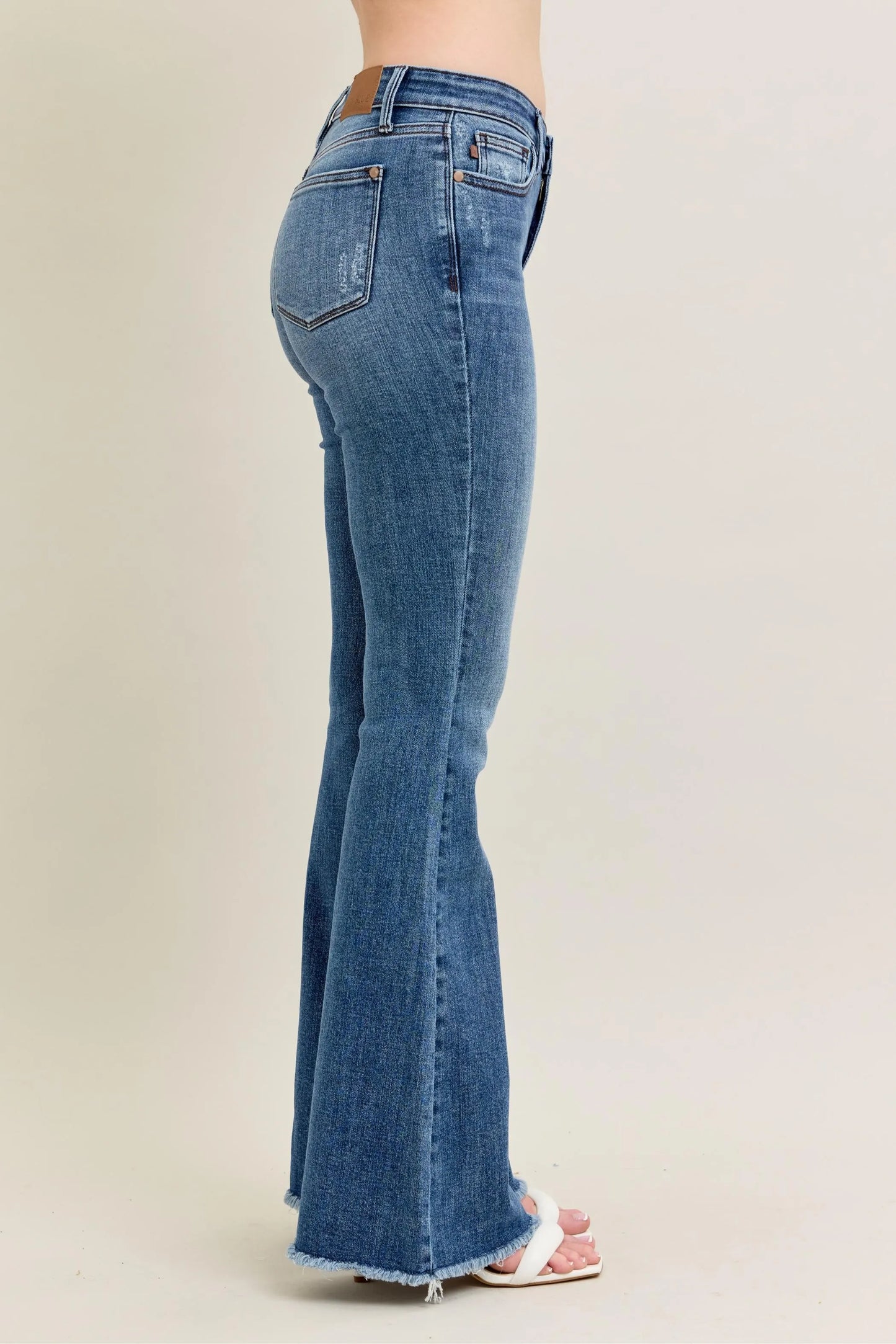 Judy Blue Full Size Mr Vintage Wash Flare Jeans W/ Destroy and Fray Hem Plus Size