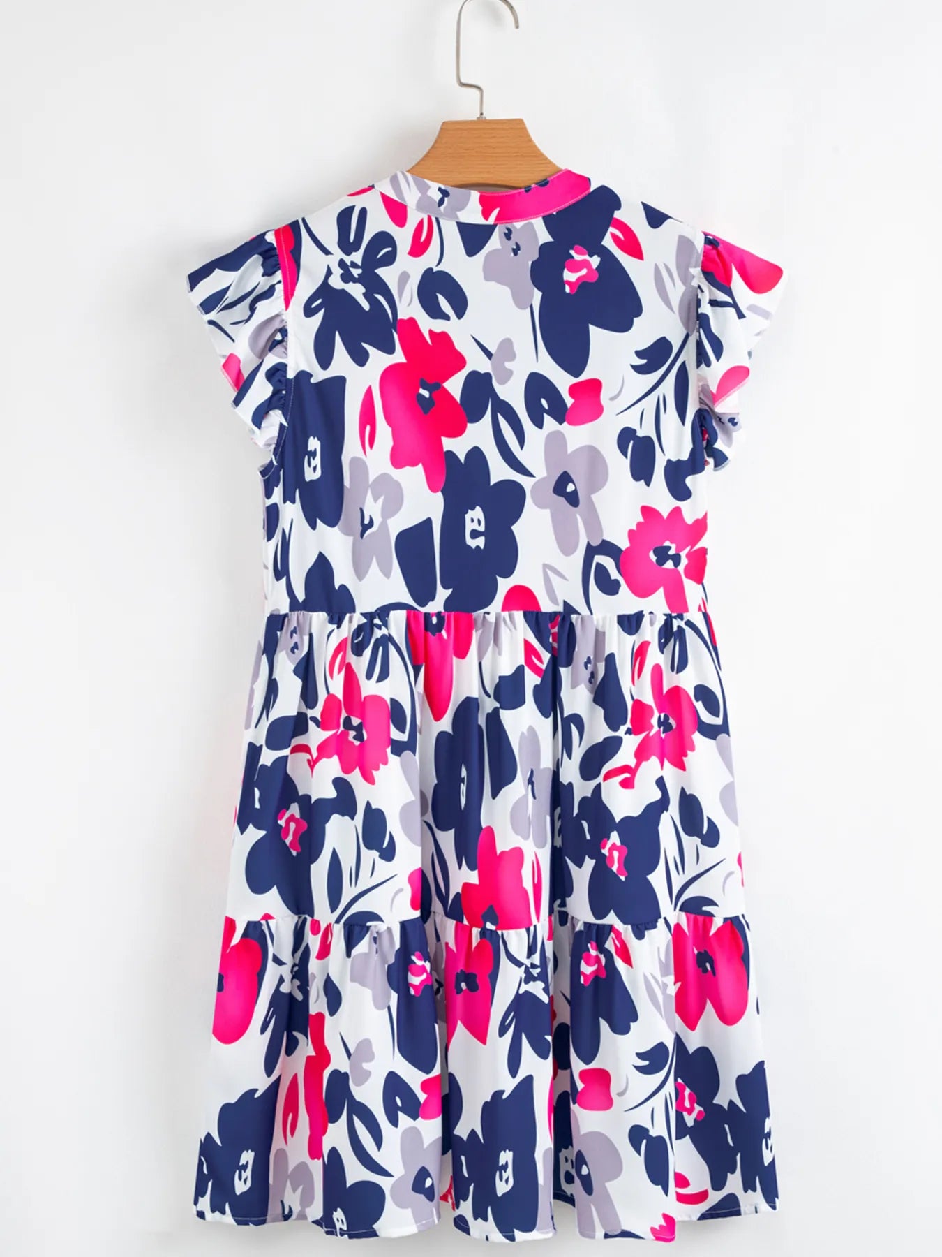 Printed Notched Neck Flutter Sleeve Mini Dress