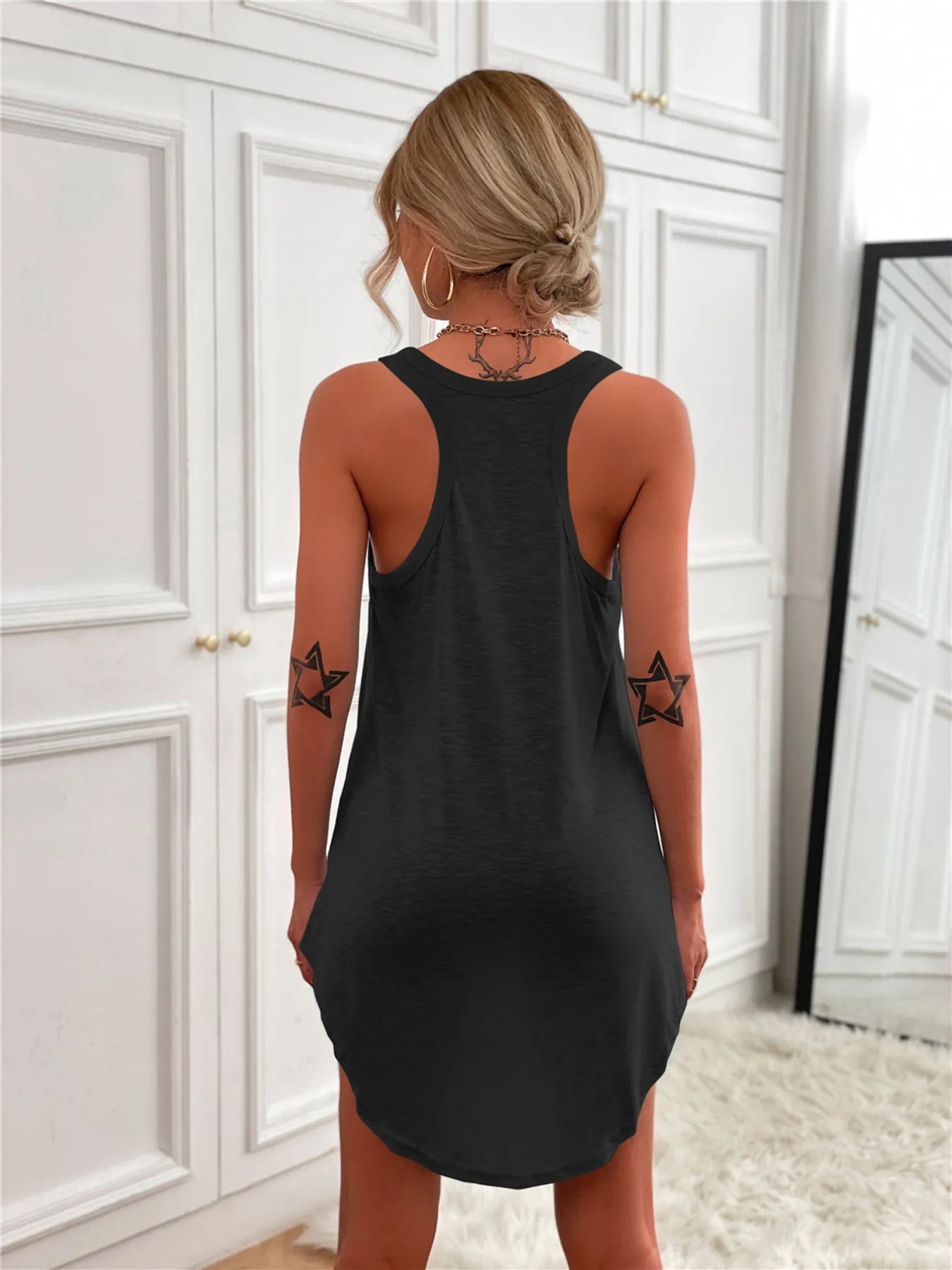 Casual Tank Mini Dress with Curved Hem