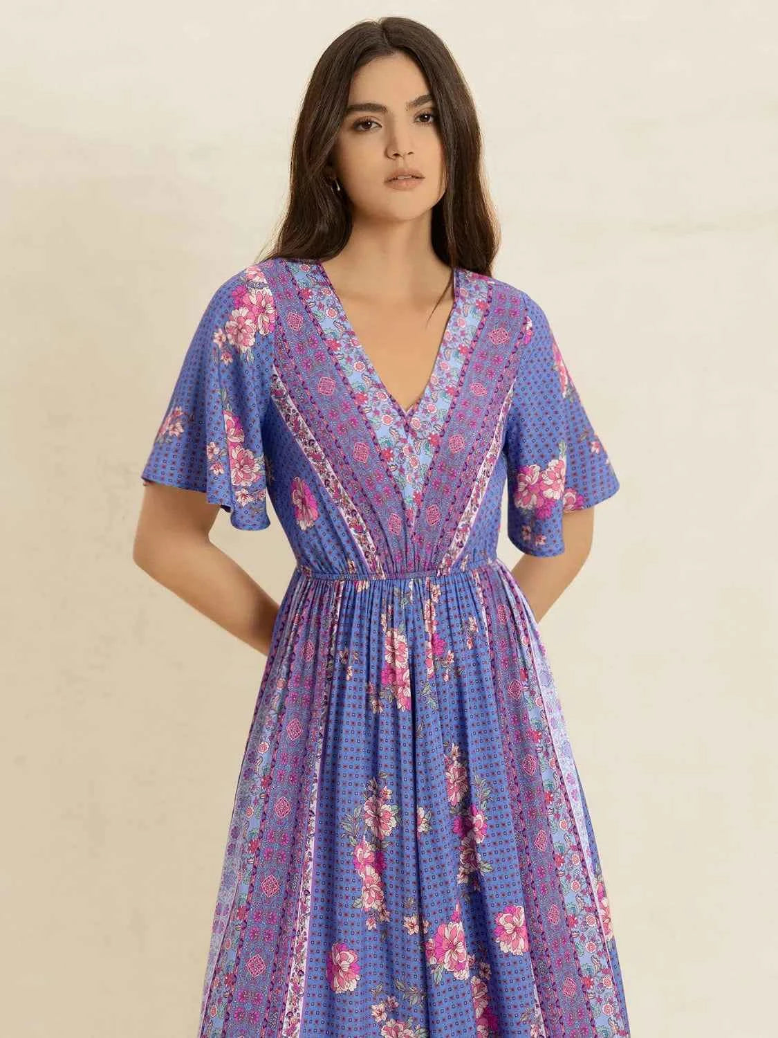 Printed Short Sleeve Midi Dress